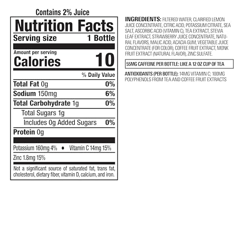 Bai São Paulo Strawberry Lemonade label close-up showing vitamin C and zinc details.
