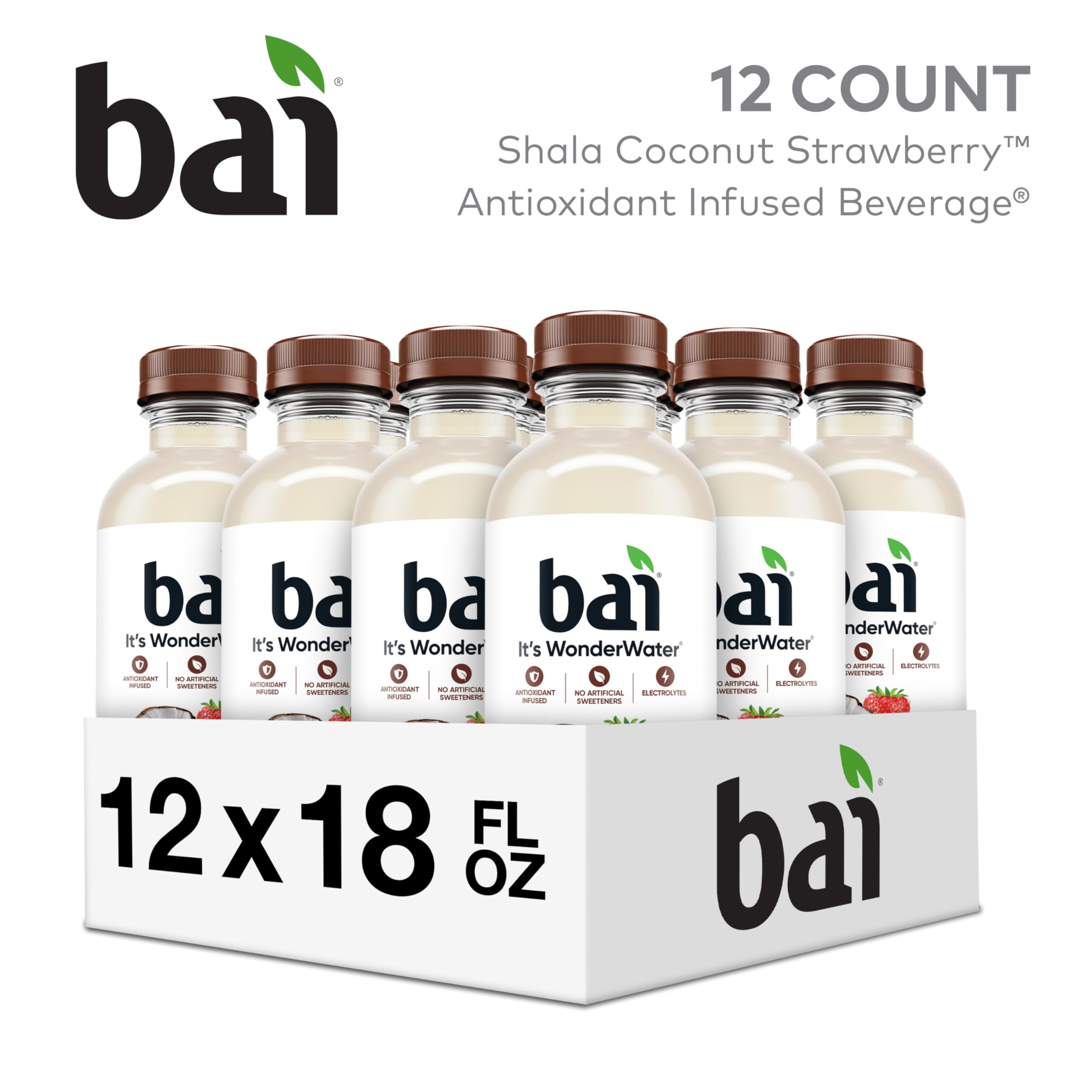 Bai Shala Coconut Strawberry label emphasizes no artificial sweeteners and real fruit flavor.