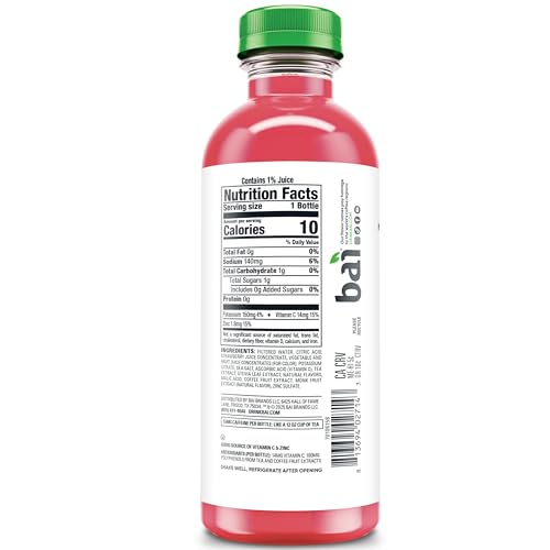 Bai Simbu Strawberry bottle side label highlights electrolytes and zero artificial sweeteners.