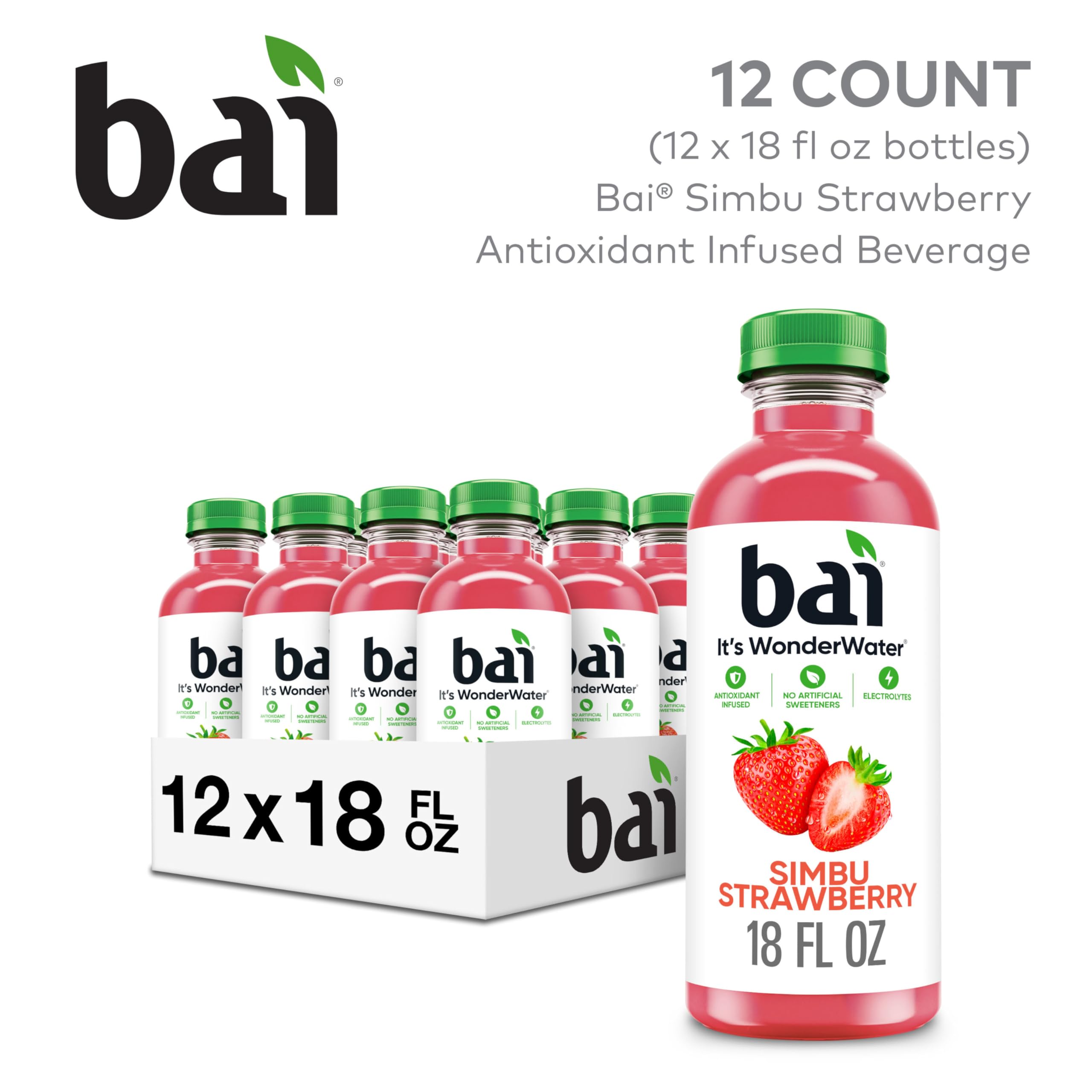 Bai Simbu Strawberry 12-pack displays eco-conscious packaging for sustainable sipping.