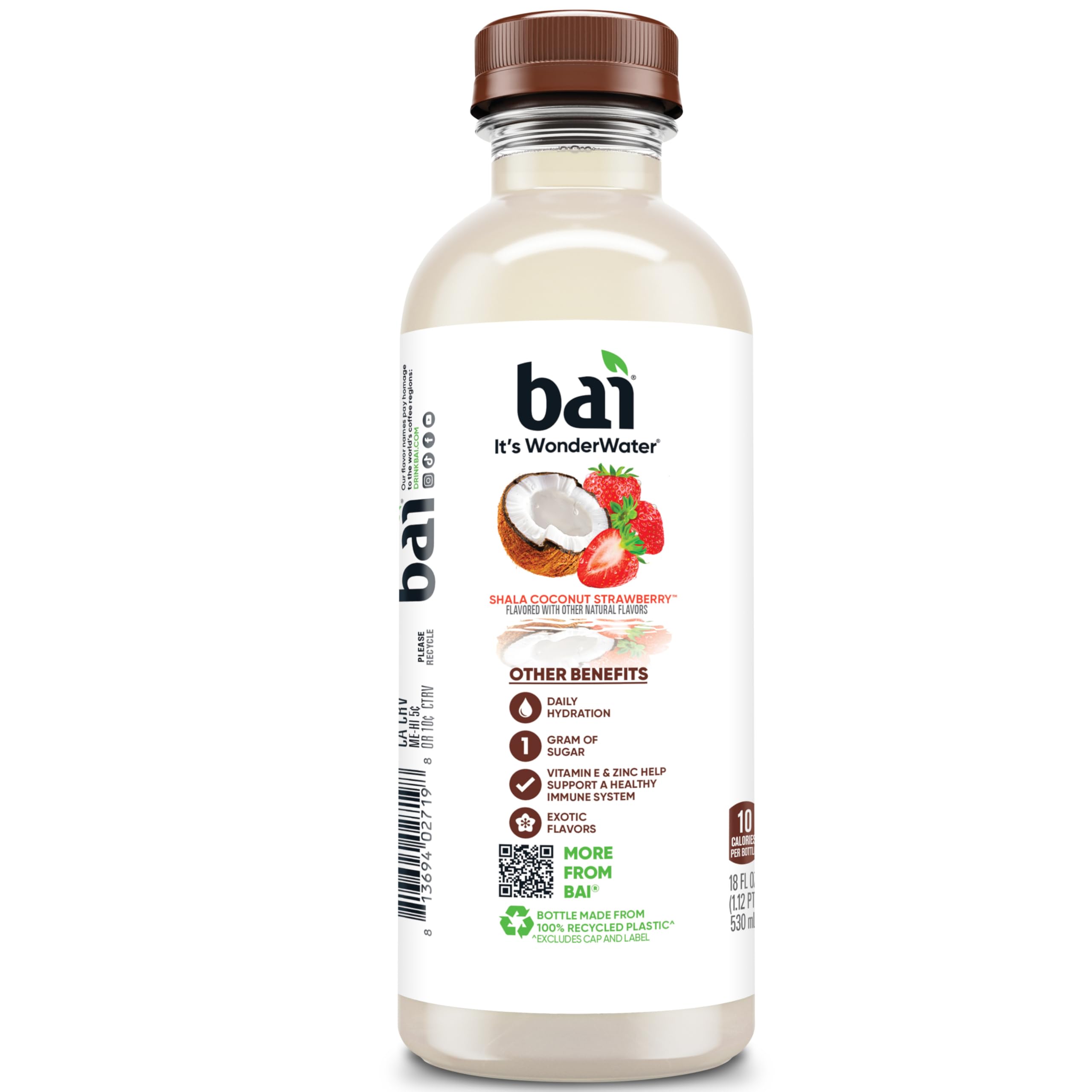 Bai Shala Coconut Strawberry closeup shows natural ingredients and no artificial sweeteners.