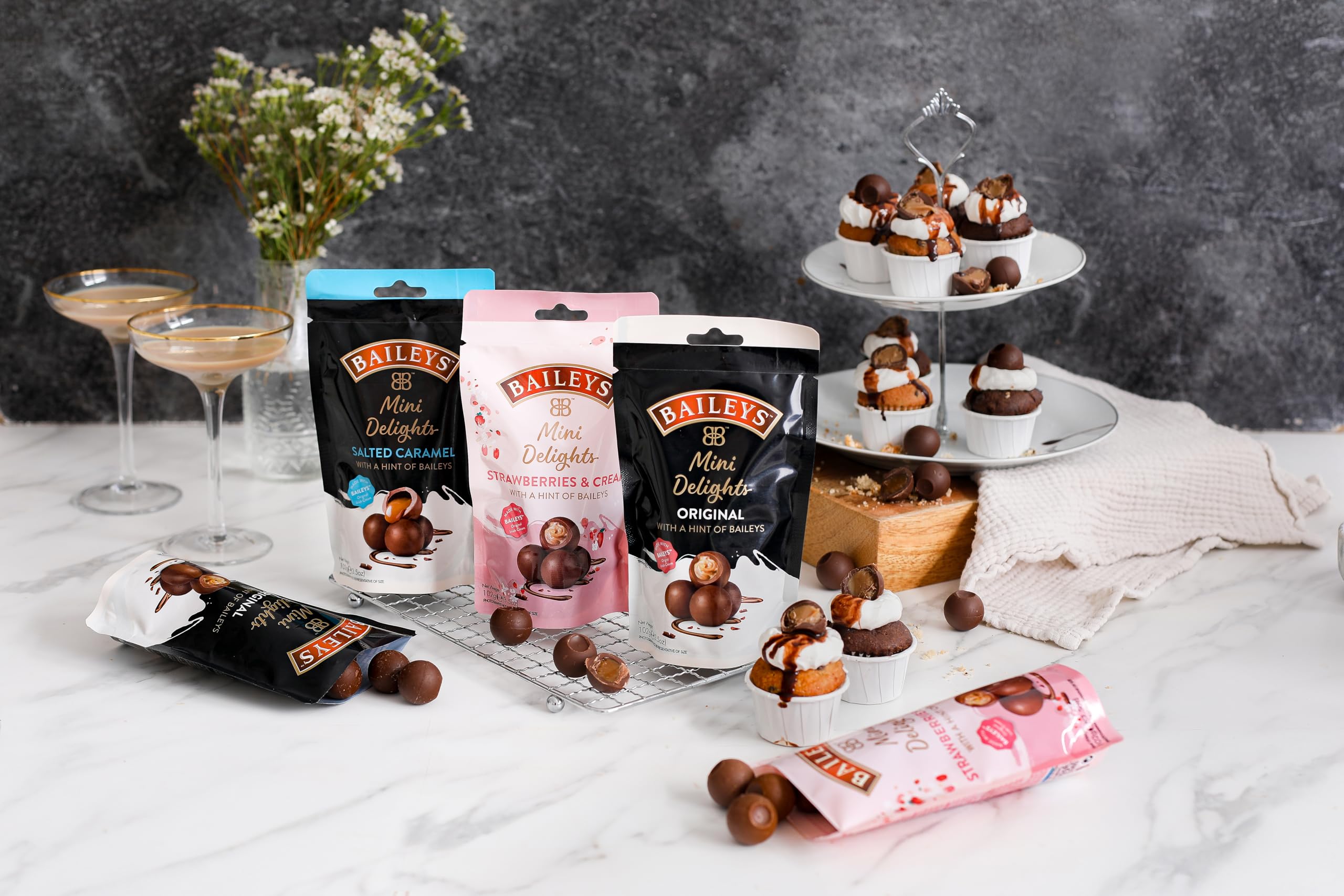 Baileys Chocolate Mini Delights salted caramel ingredients closeup highlights smooth chocolate