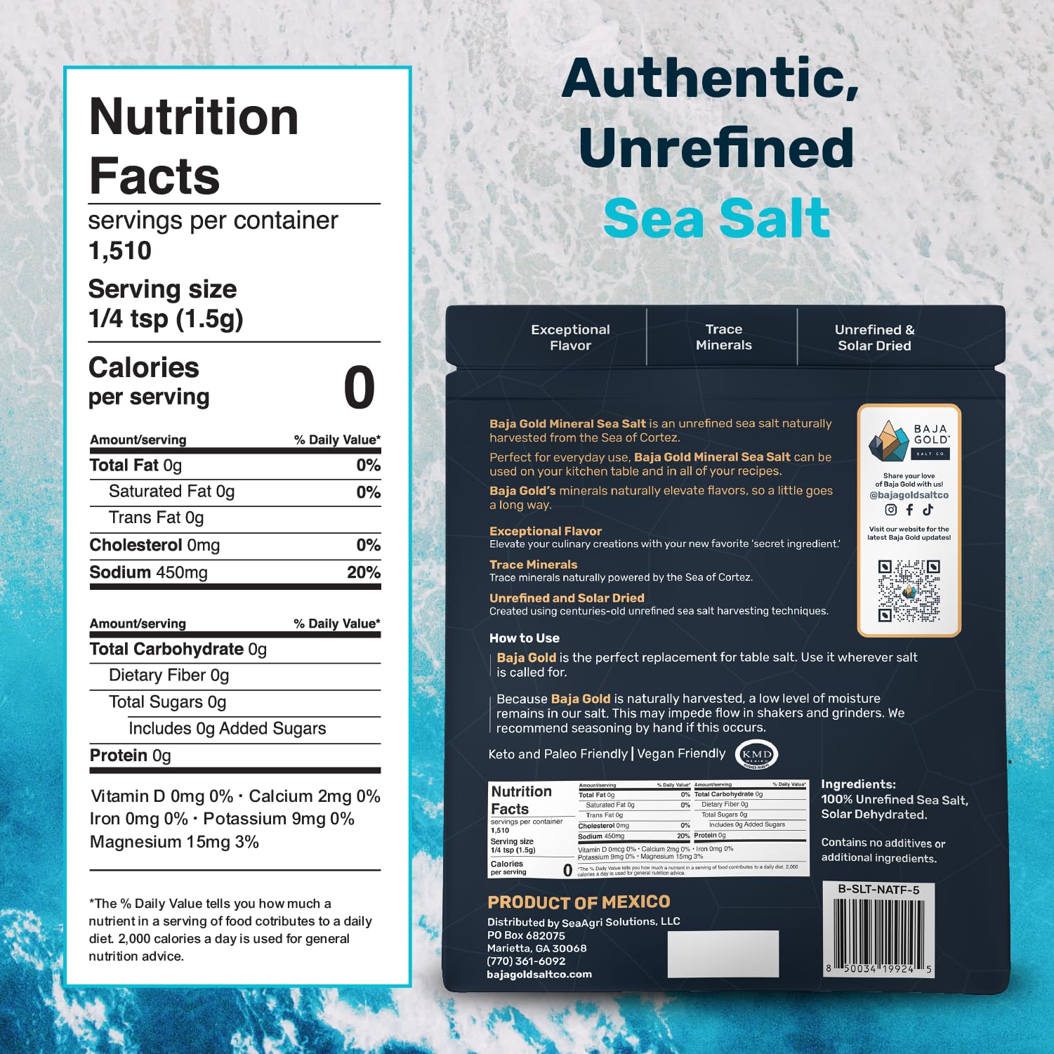 Baja Gold Signature Mineral Sea Salt crystal close-up shows natural grain texture
