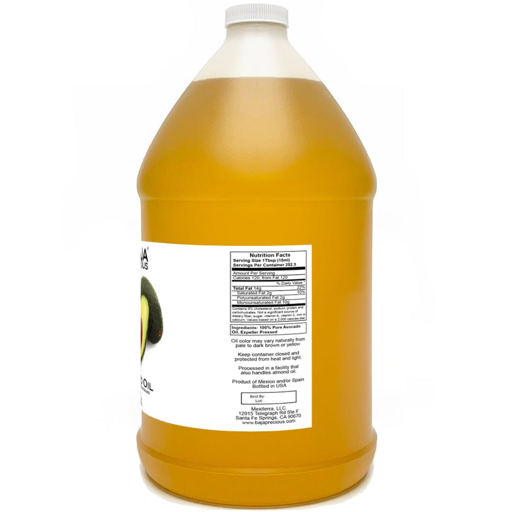 Baja Precious Avocado Oil pour—smooth dispensing for sautés and drizzling.