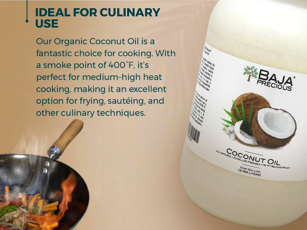 Baja Precious coconut oil texture close-up, rich and luscious for cooking and cosmetic prep.