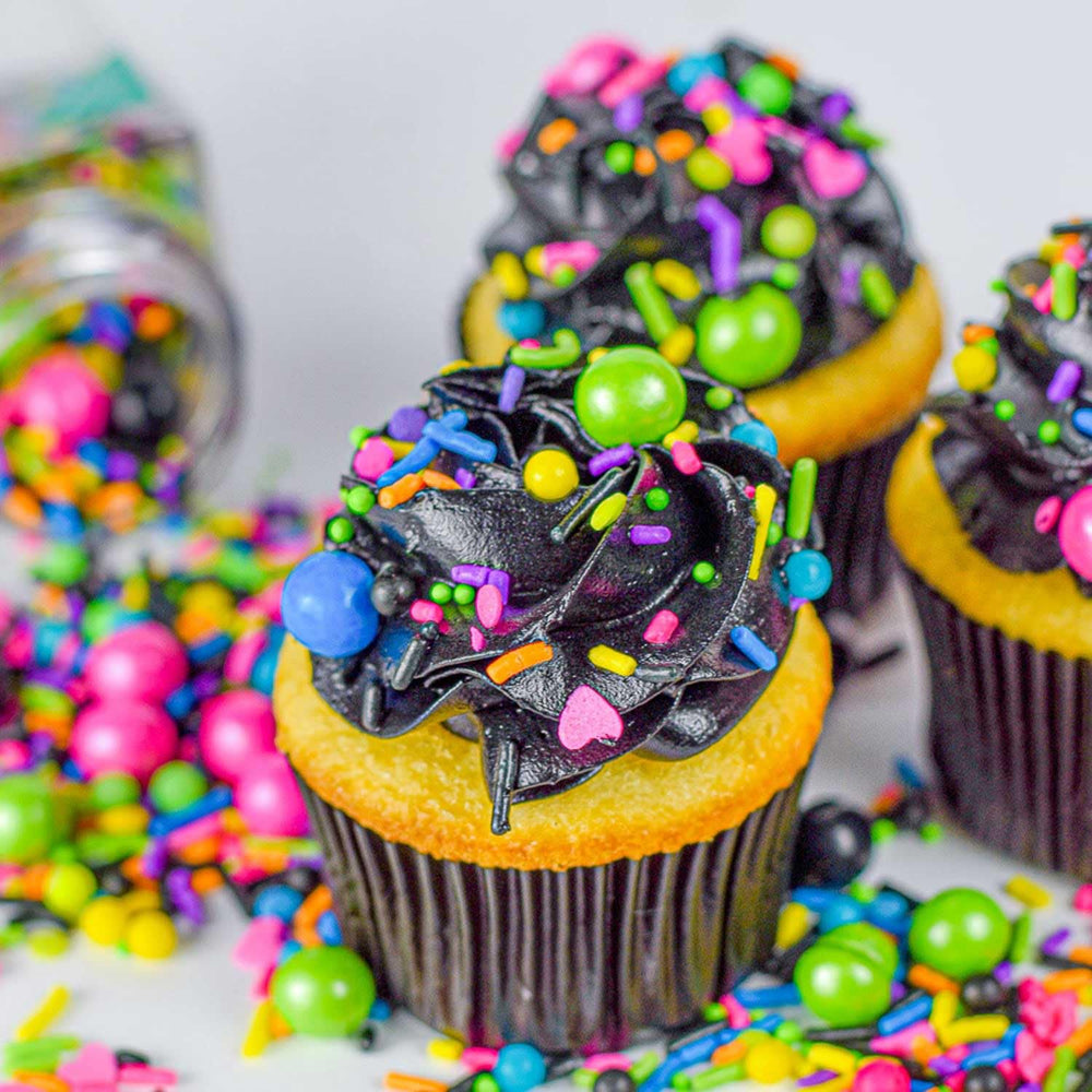 Edible pearls and pink heart sprinkles from BakeBright for cupcakes or cookies