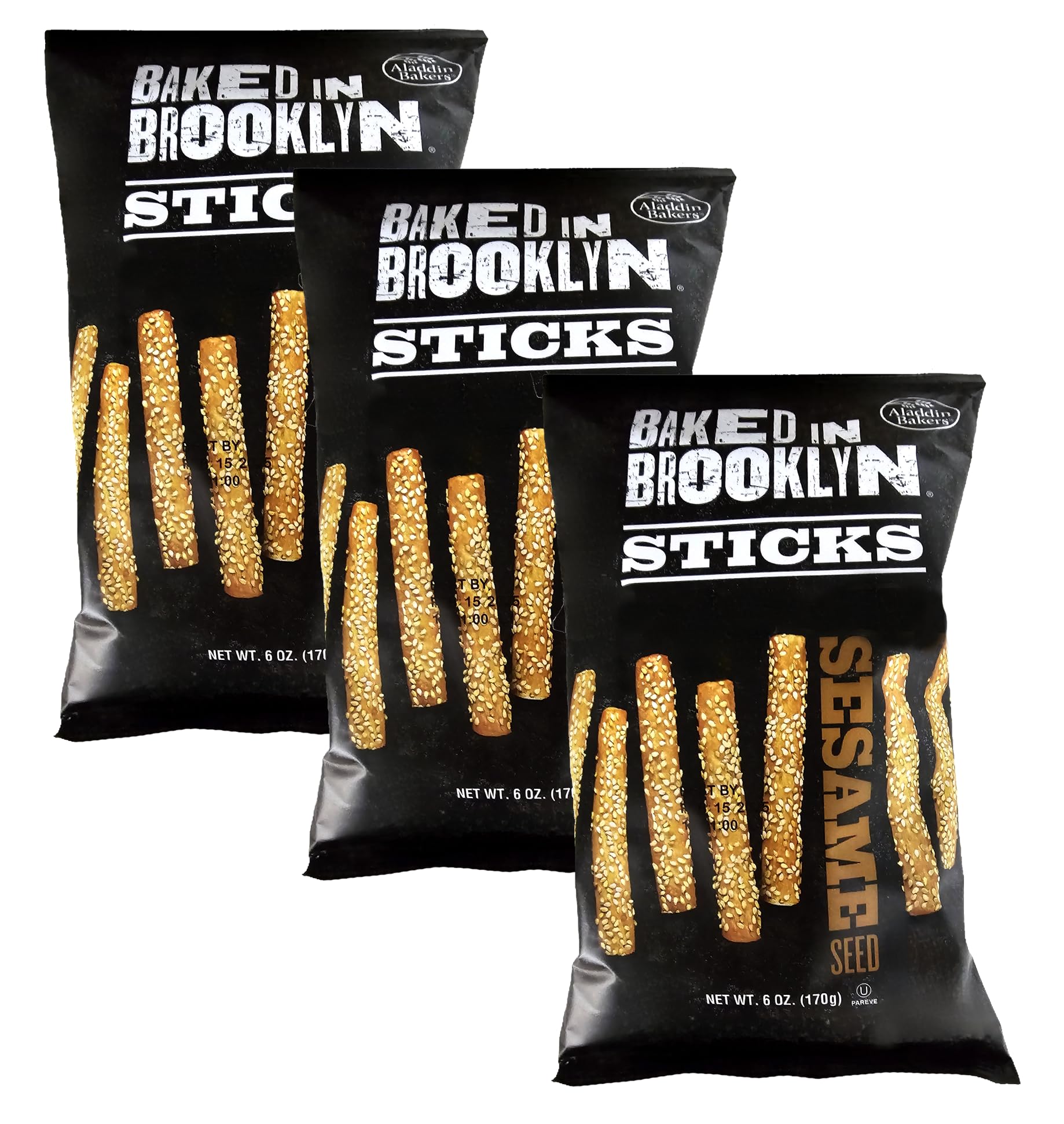 Baked in Brooklyn sesame sticks close-up; crispy snack for dipping.