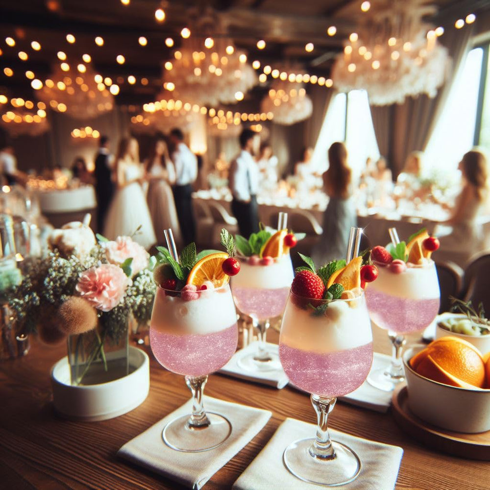 Bakell Brew Glitter Baby Pink party setup with festive beverages.