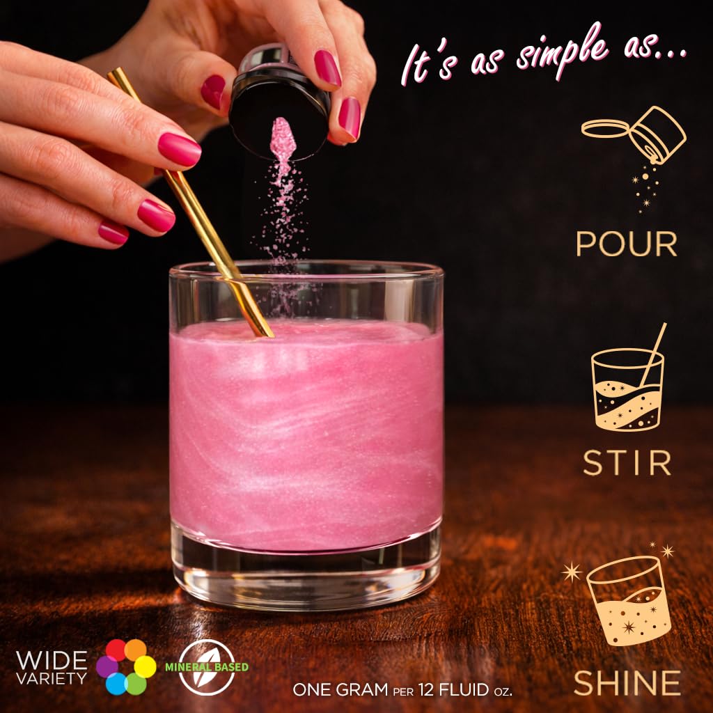 Bakell Brew Glitter pink cocktail appearance enhances presentation.