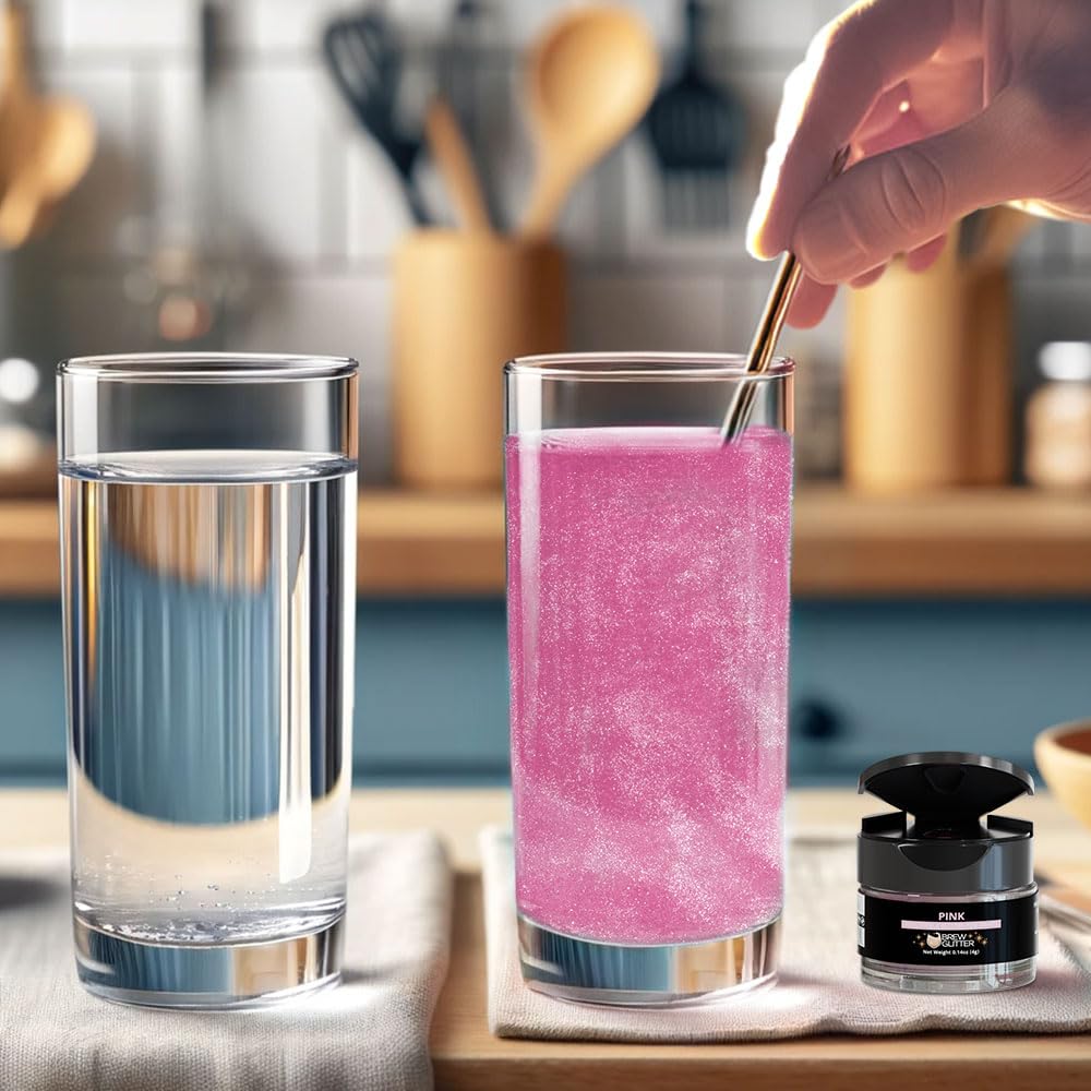Bakell Brew Glitter pink tea glass sparkle for iced tea.