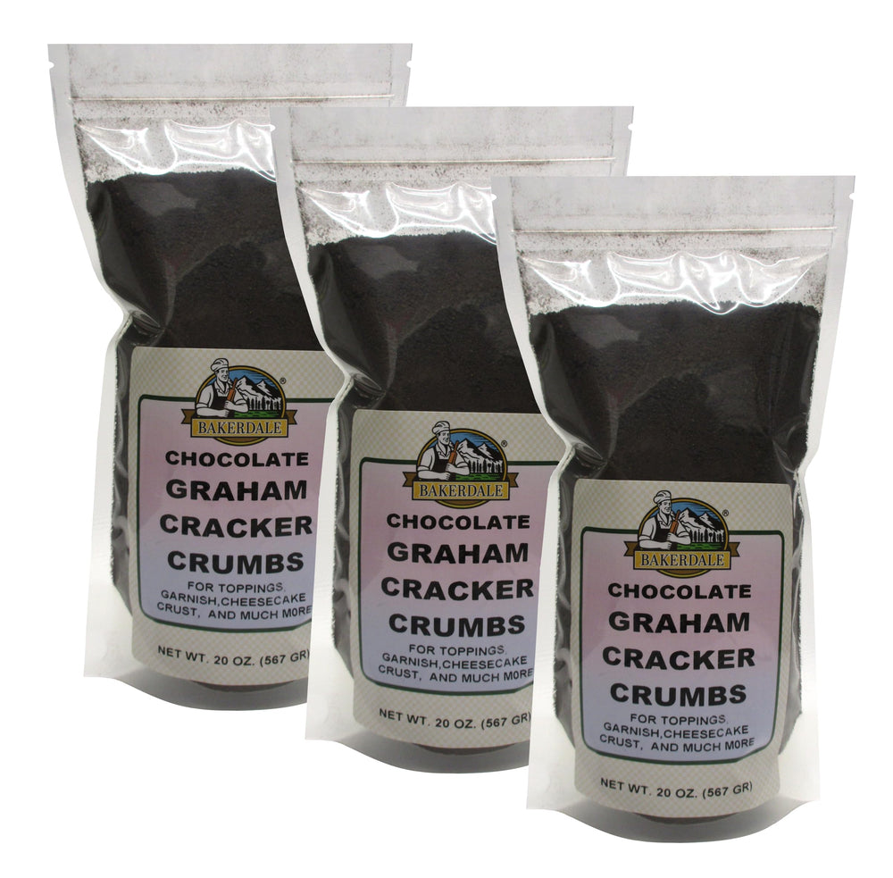 Bakerdale chocolate graham cracker crumbs in resealable bag for easy freshness