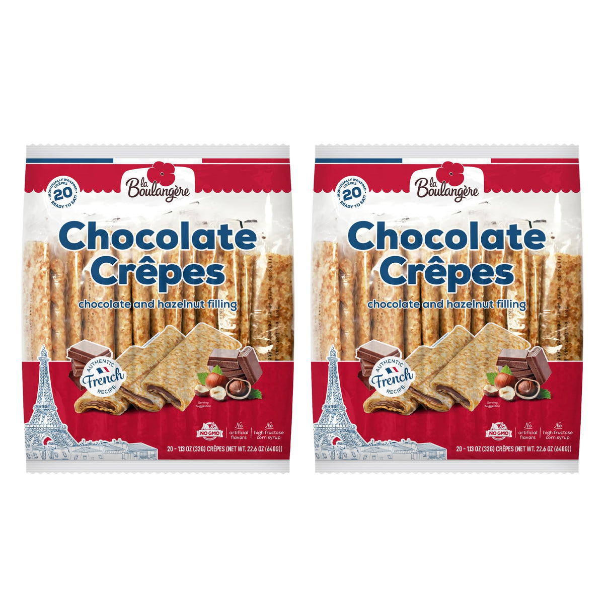 Bakerly La Boulangère chocolate hazelnut crepes pack two, ready-to-eat snack.