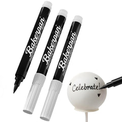 Bakerpan edible markers with a brush-tip in black for precise cake pop decoration.