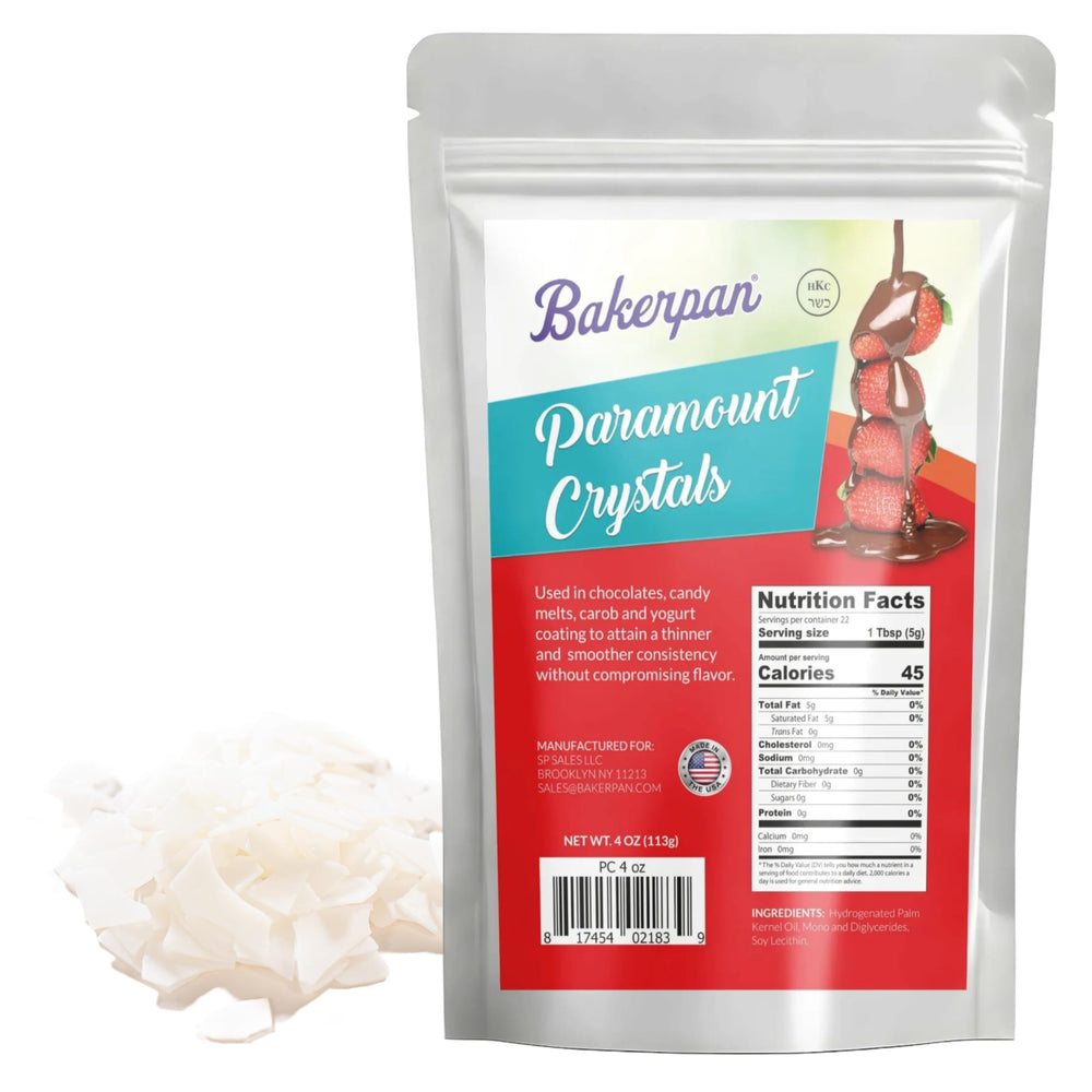Bakerpan Paramount Crystals thin chocolate for a smooth pour and glossy finish.