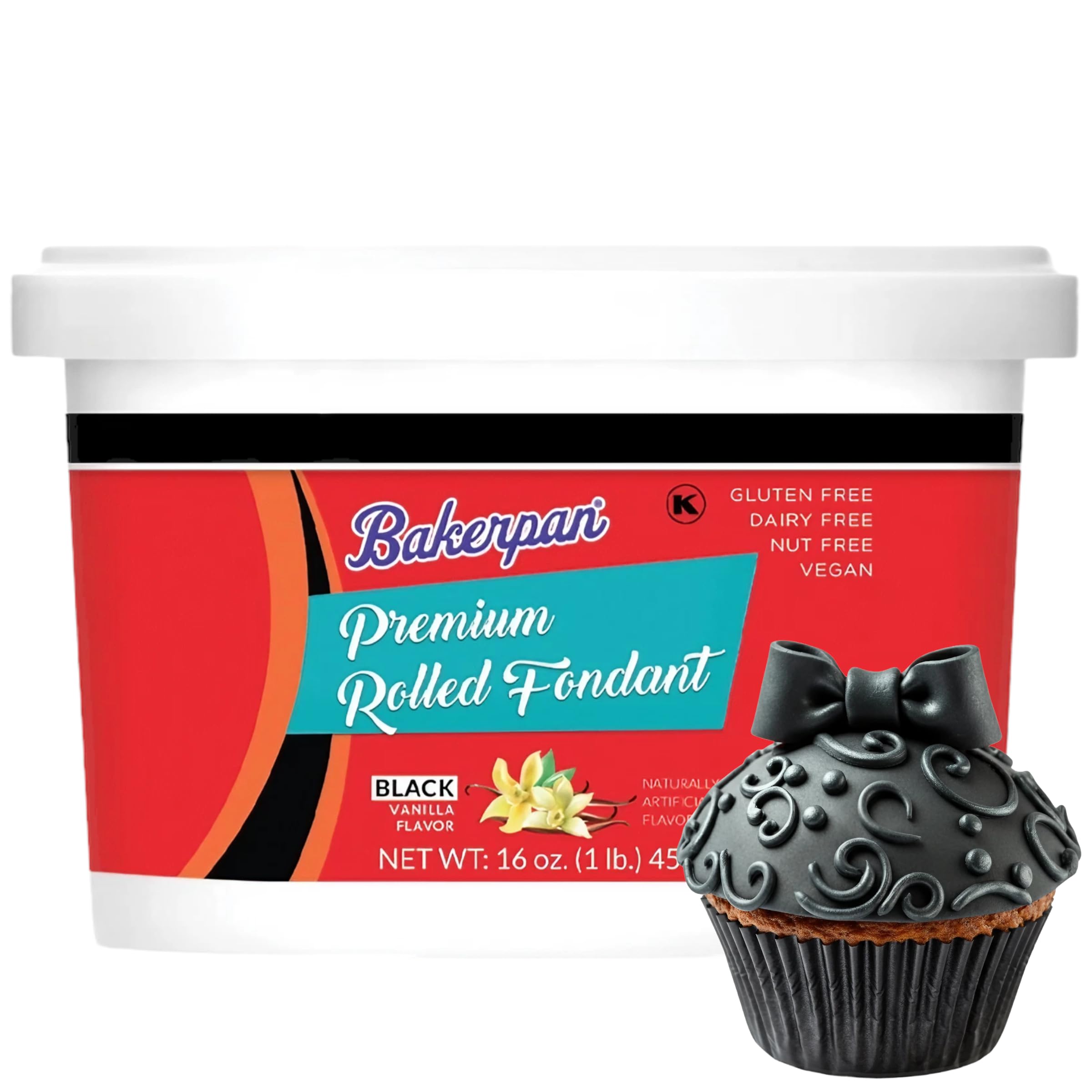 Bakerpan premium rolled fondant ready-to-roll for smooth cake coverings.