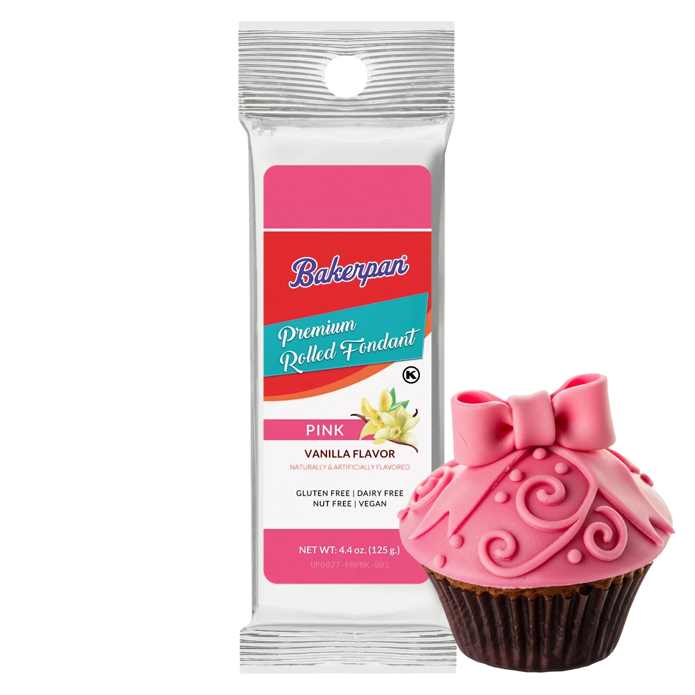 Bakerpan premium pink fondant ready to cover a cake smoothly for elegant decorations.
