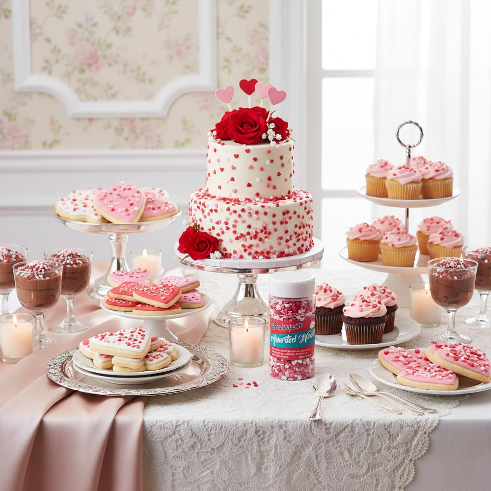 Bakerpan Valentines Sprinkles for Cookies brighten cookies with colorful heart accents.