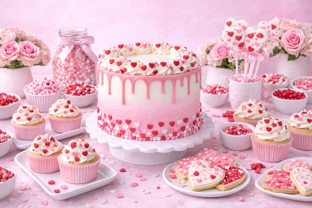 Bakerpan Cupcake Sprinkles Kosher red white pink hearts for baking.