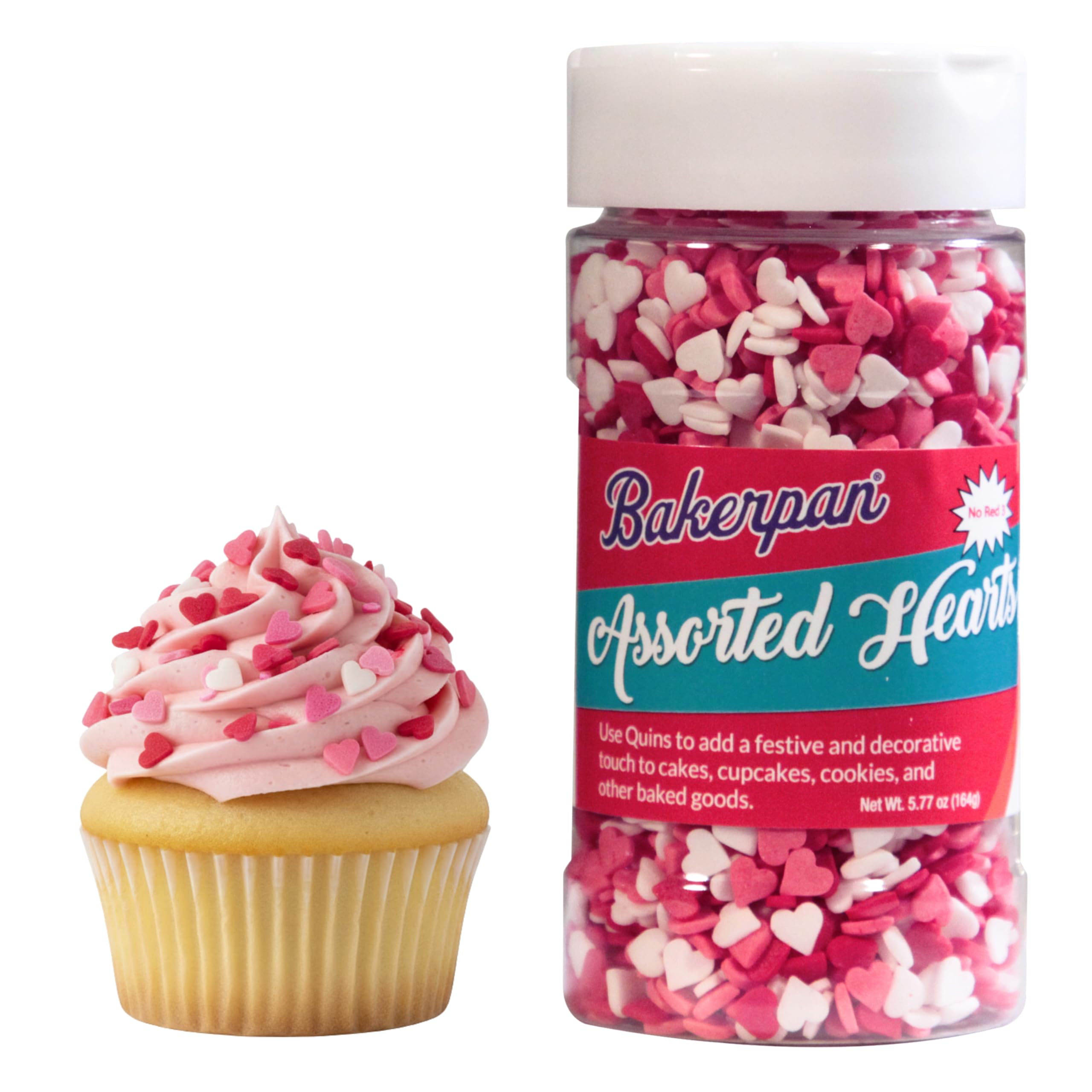 Bakerpan Valentines Sprinkles Heart Confetti 6mm add festive color to cakes and cupcakes.