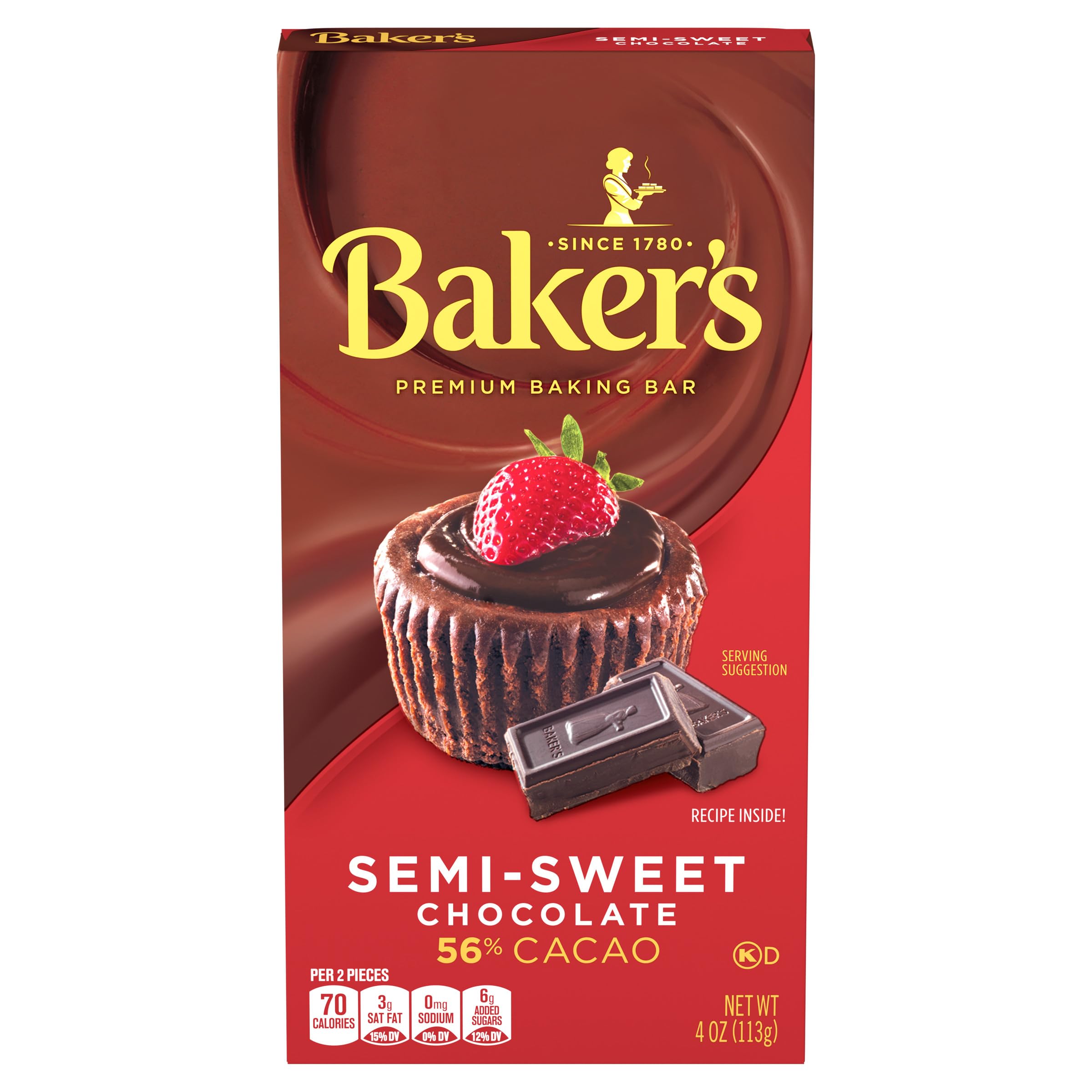 Baker's semi-sweet chocolate box, 4 oz, ready for baking.