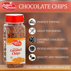 Baker's Choice caramel chips labeled kosher and non-dairy for dairy-free baking.