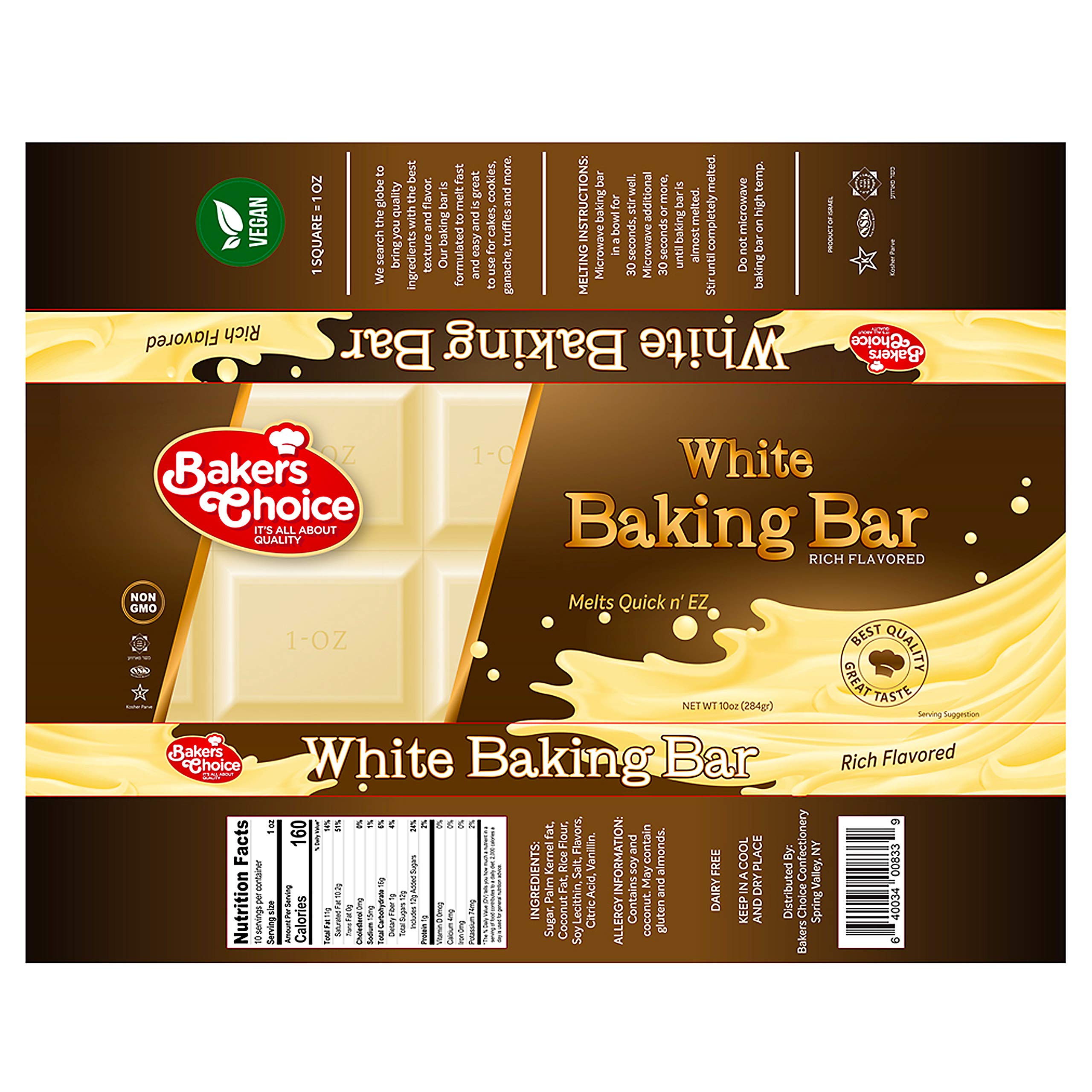 Baker's Choice white chocolate for icings, ganache, and toppings.