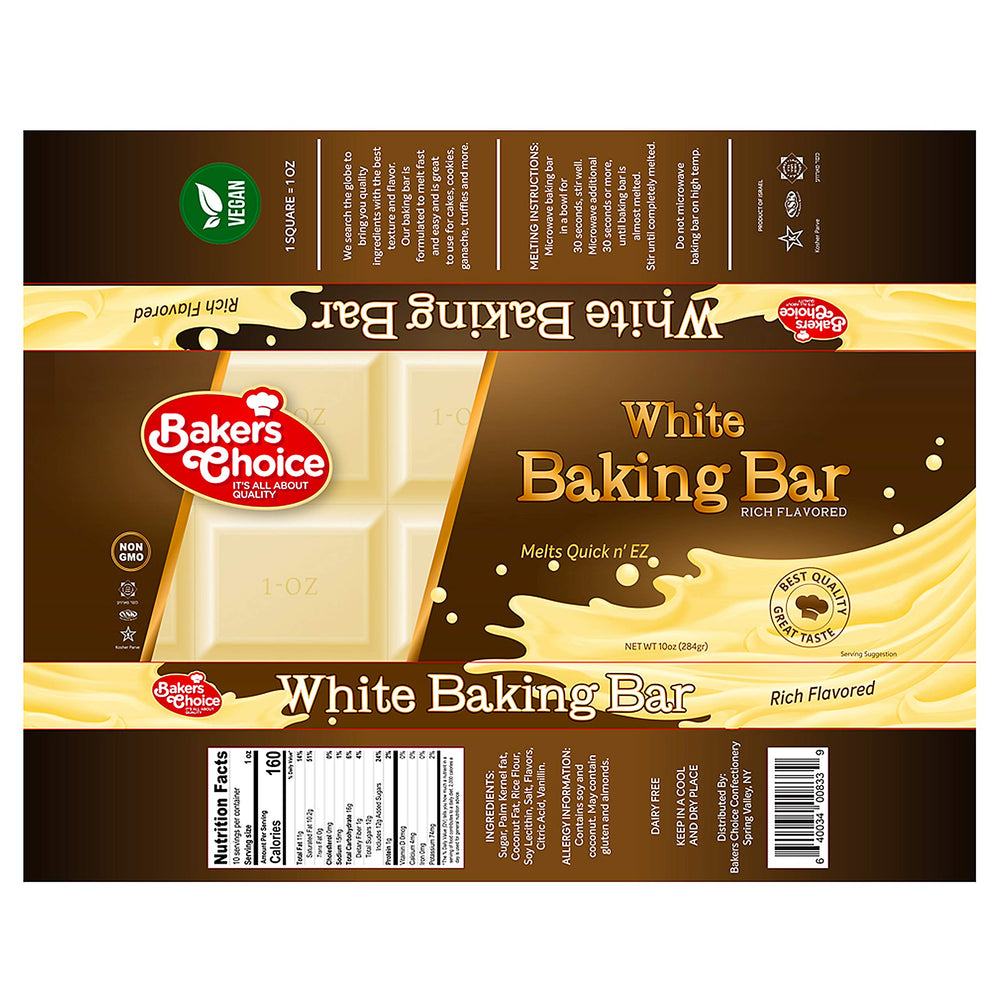 Baker's Choice white chocolate for icings, ganache, and toppings.