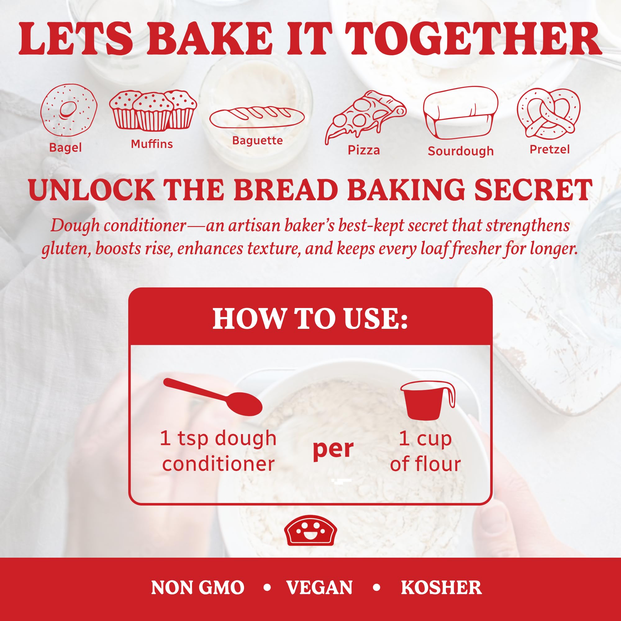 Bakers Club measuring spoon ready for precise, easy dough conditioner addition