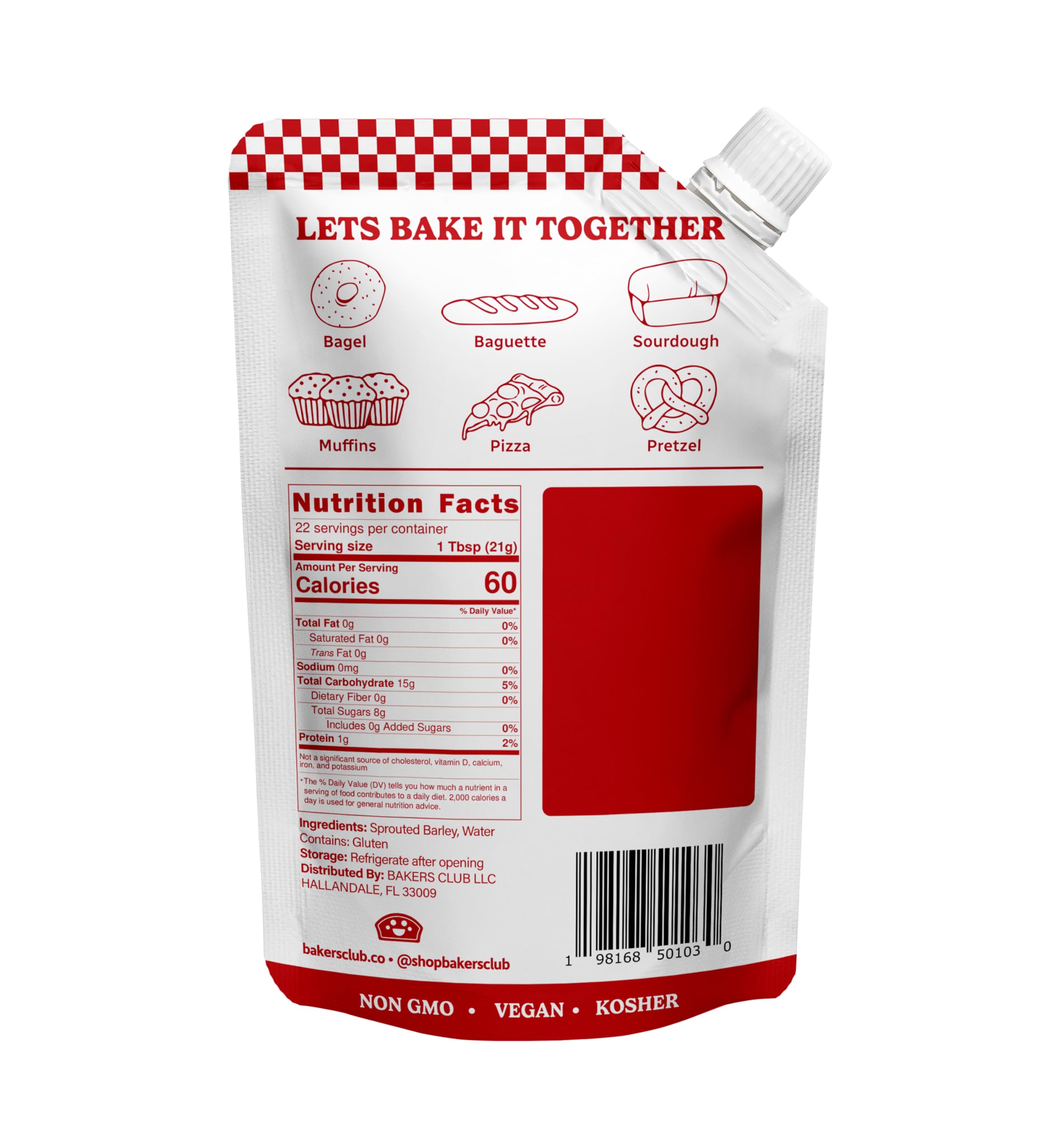 Bakers Club Barley Malt Syrup ingredients sprouted barley highlight natural sweetness for recipes.