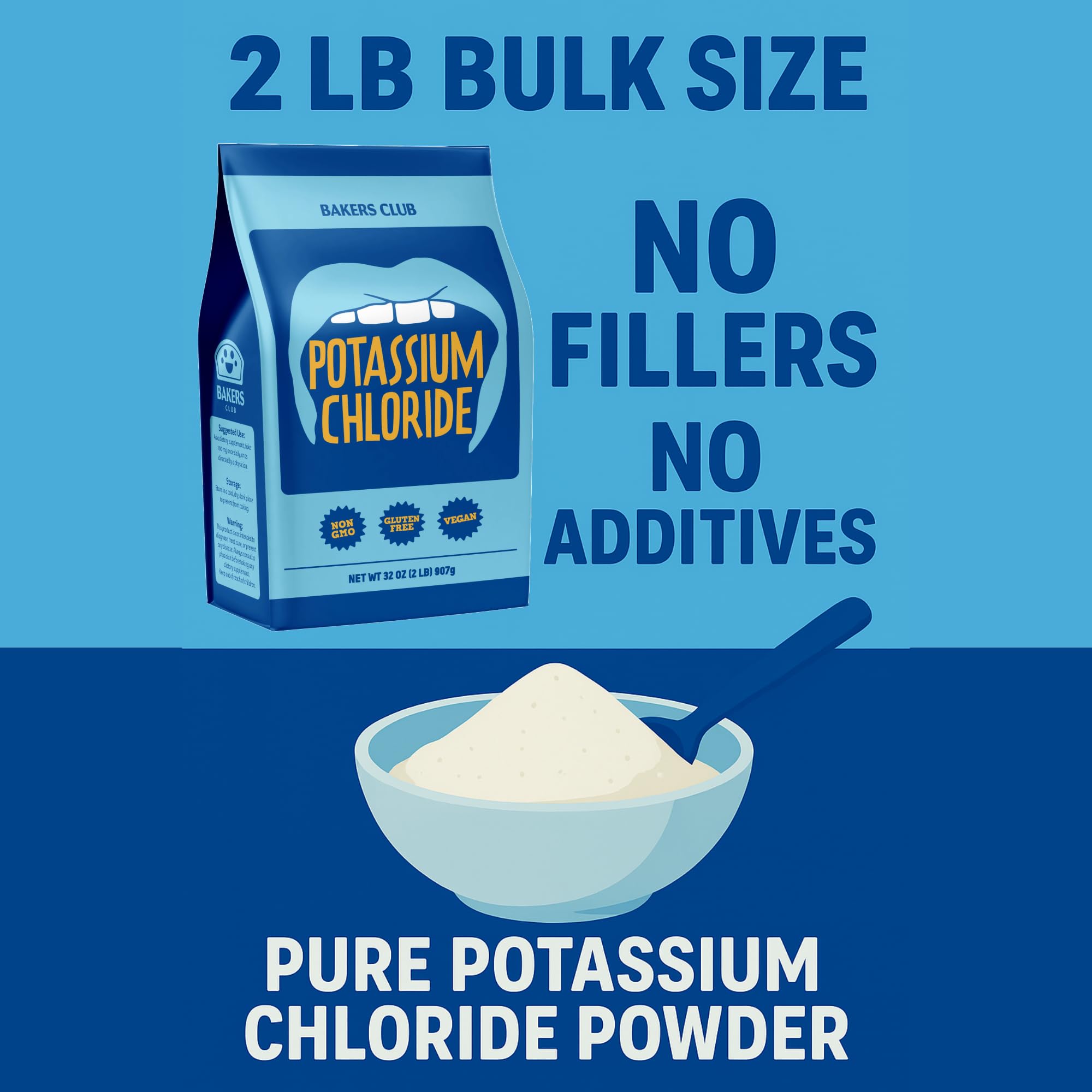 Bakers Club Potassium Chloride Powder dissolving in water for smooth, sodium-free seasoning.