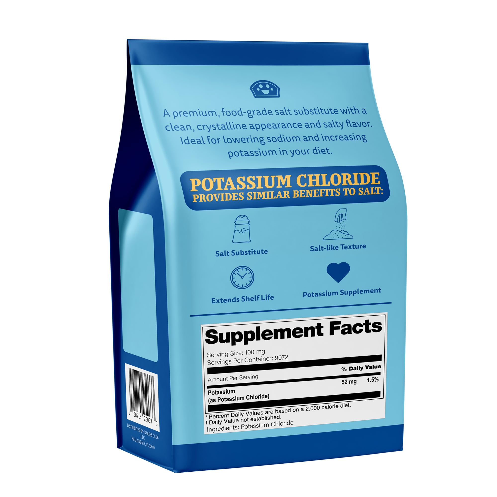 Bakers Club Potassium Chloride Powder in a kitchen setup for everyday meals.