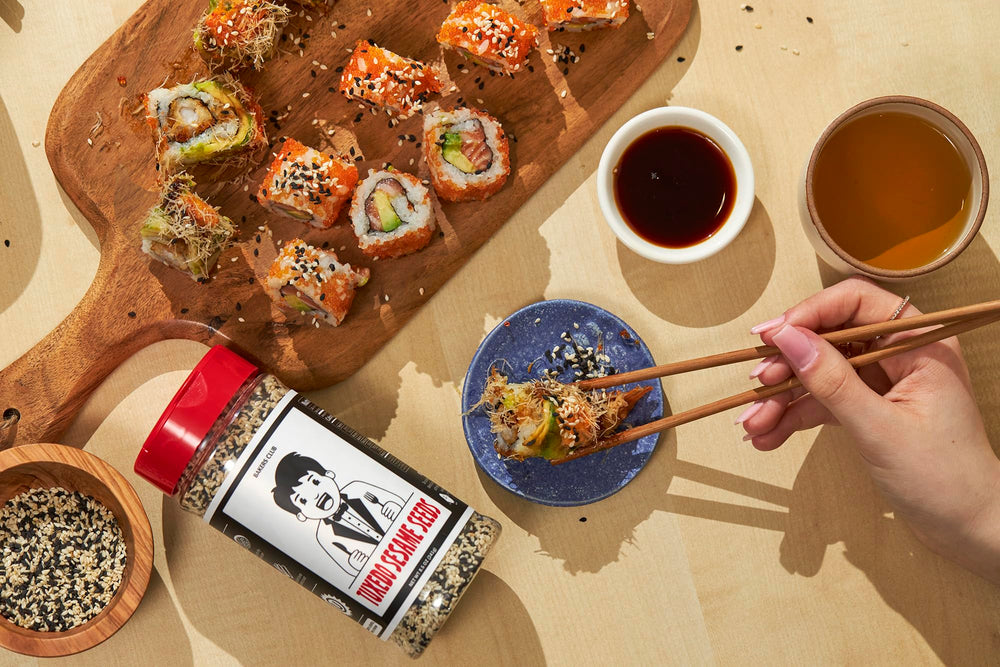 Bakers Club Tuxedo seeds in a stir-fry pan, enhancing savory crunch