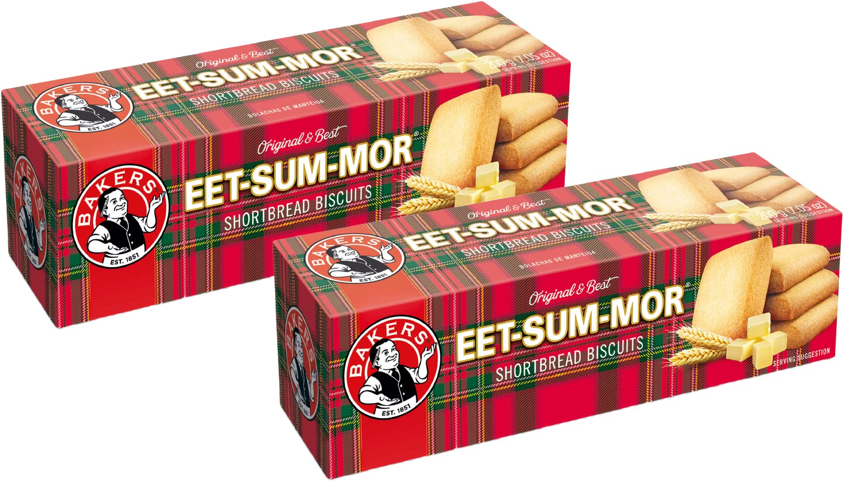 Bakers Eet Sum Mor biscuits 200g pack on a kitchen counter, ideal for sharing.