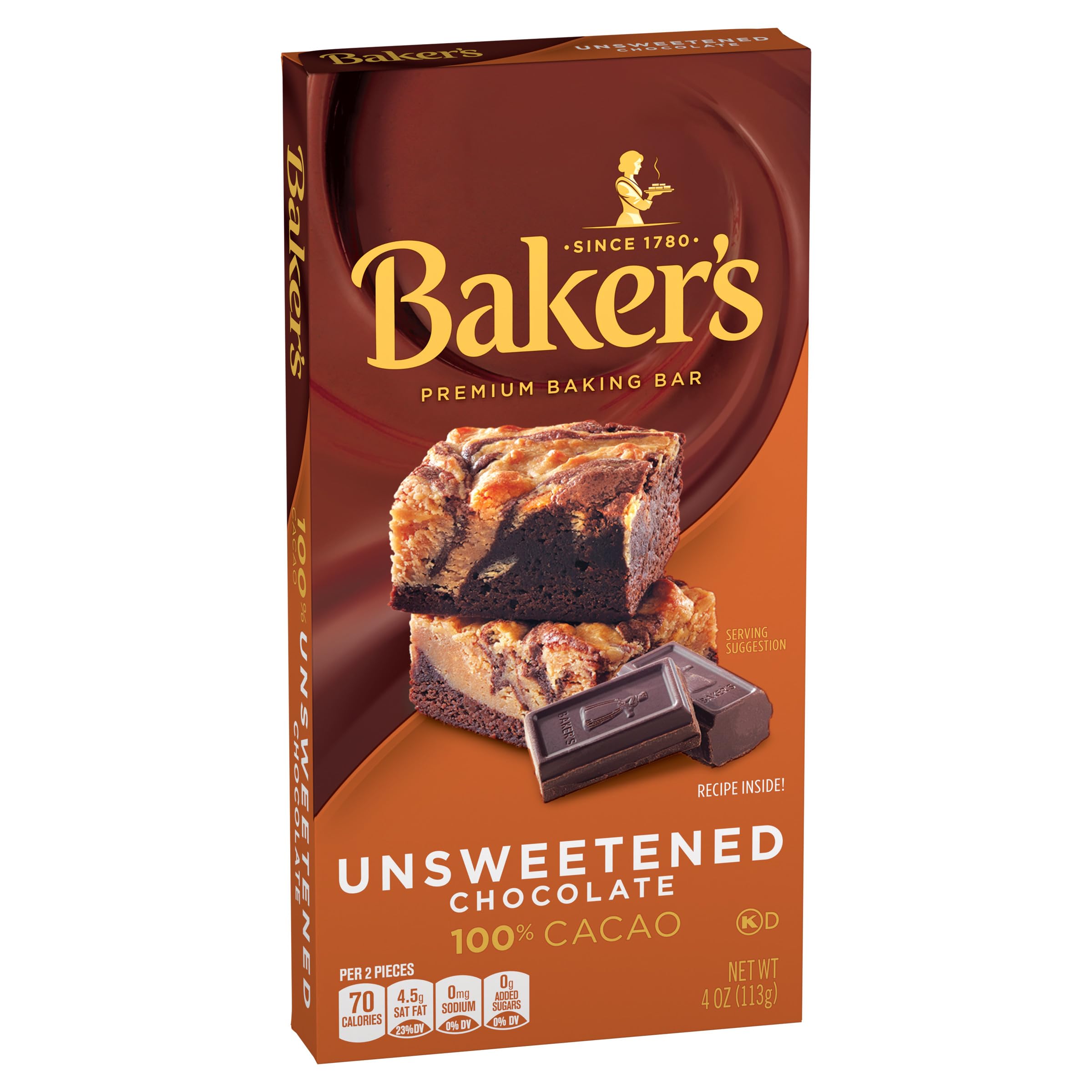 Baker's Unsweetened bar with 100% cacao ready for melting and dipping