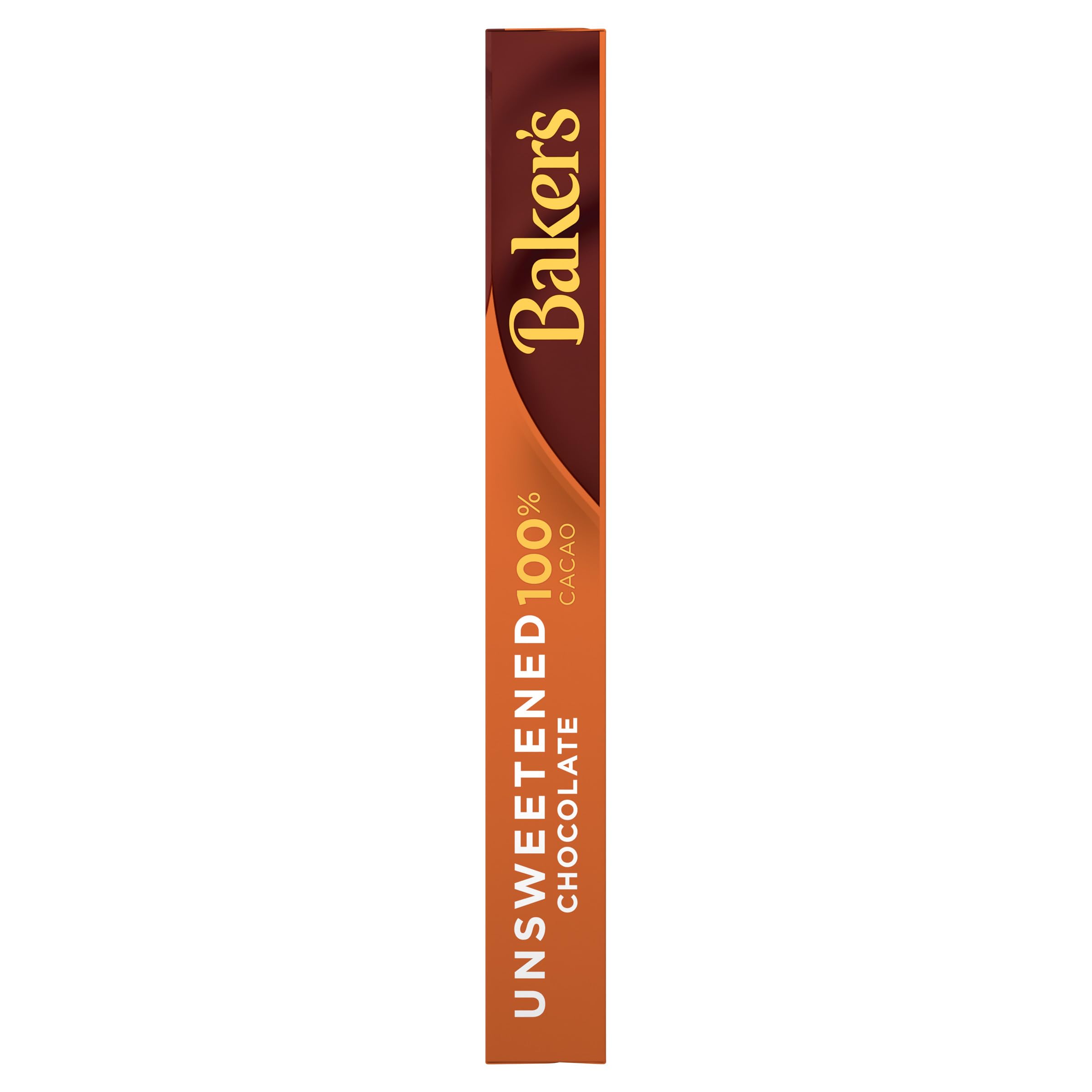 Baker's Unsweetened bar shown in airtight packaging for long-lasting freshness