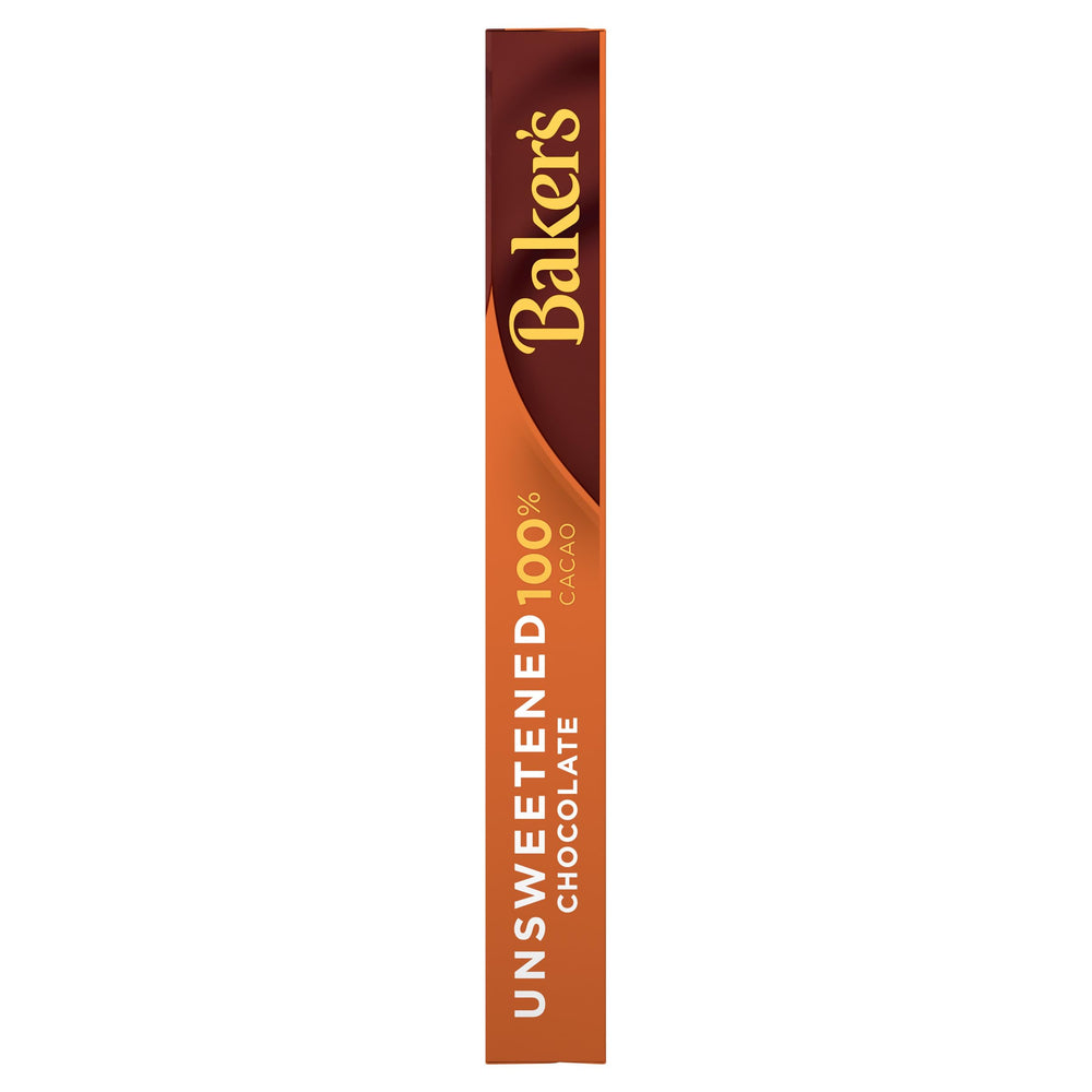 Baker's Unsweetened bar shown in airtight packaging for long-lasting freshness