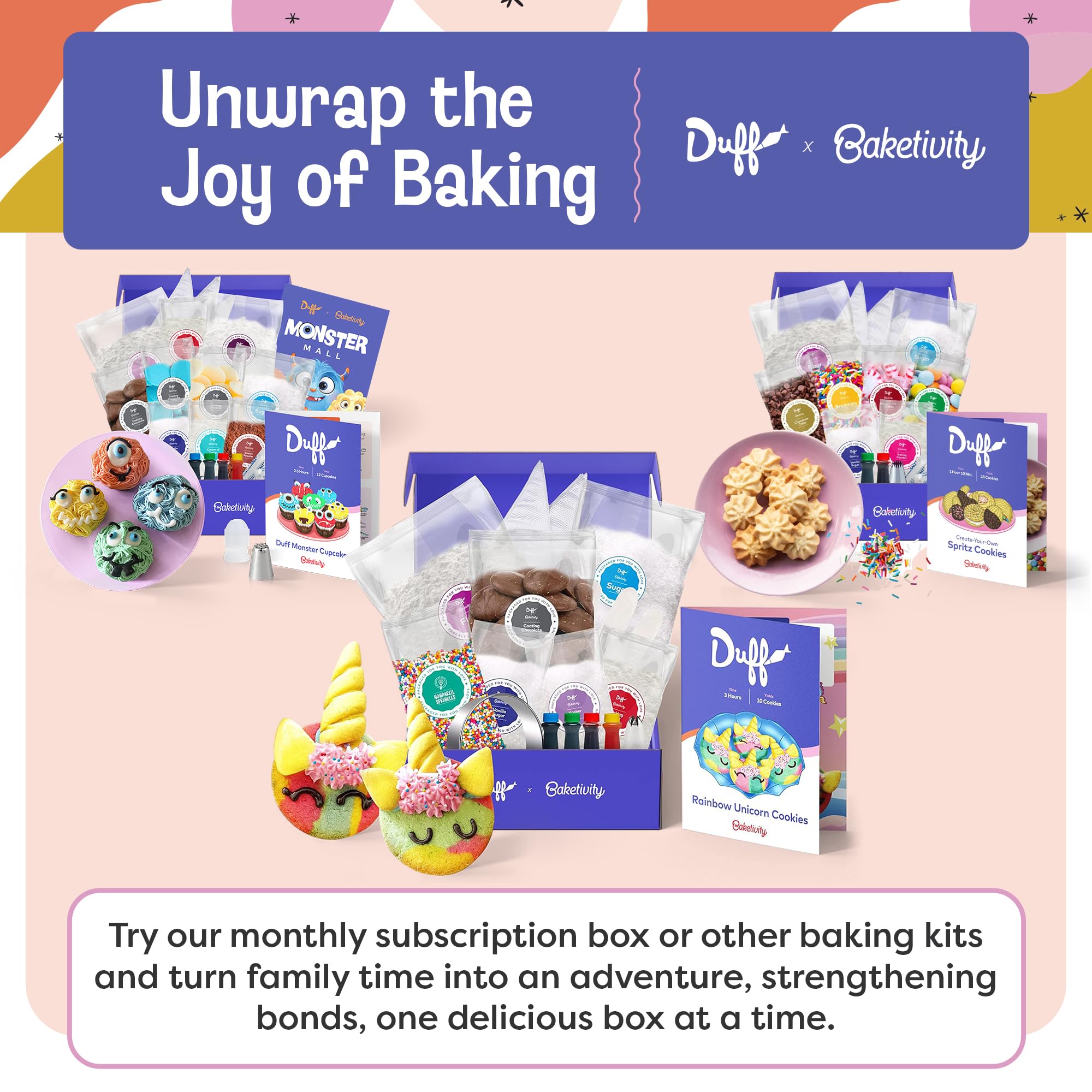 Baketivity rainbow unicorn cookies turning raw ingredients into edible art.