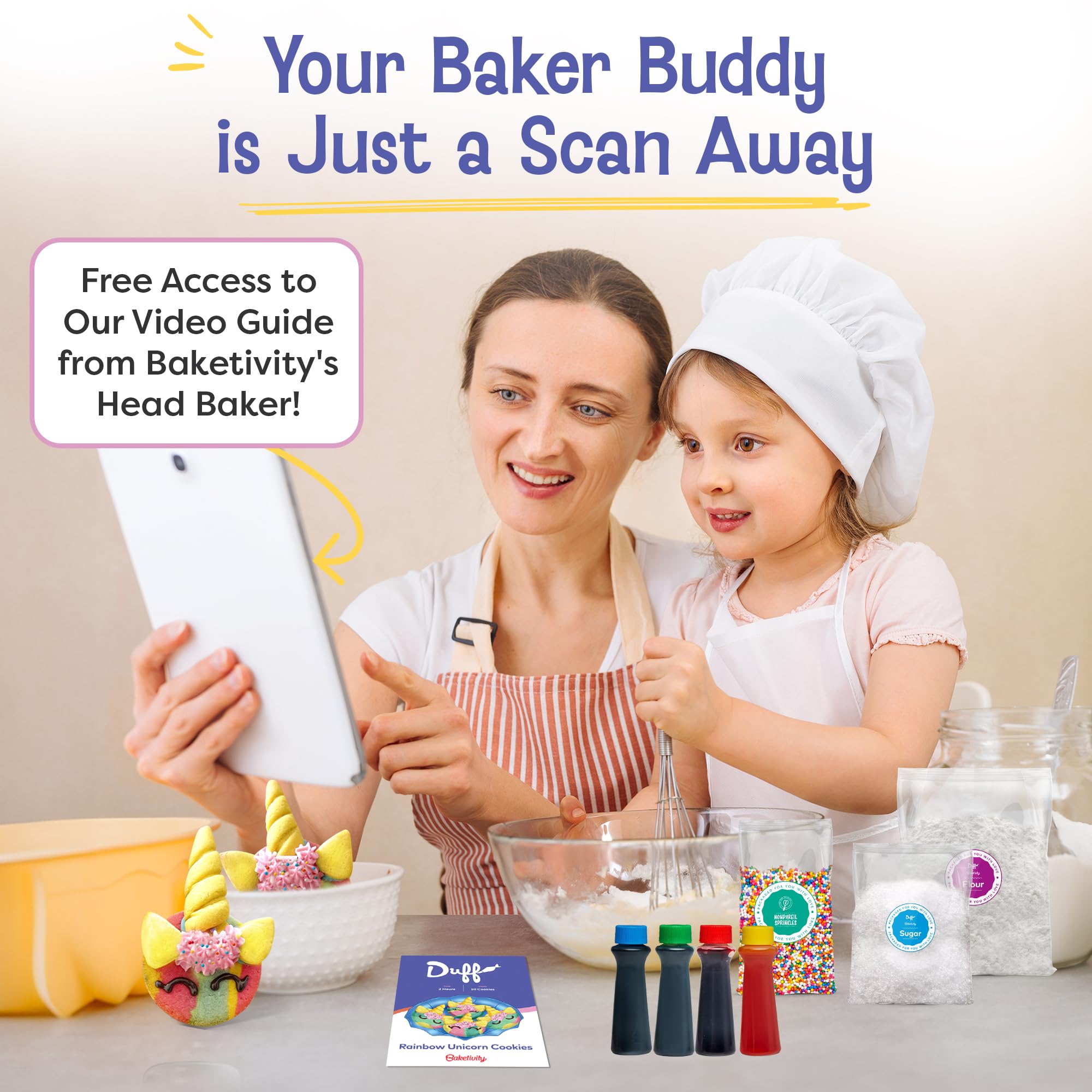 Baketivity unicorn decorating accessories for kid-friendly creative play.