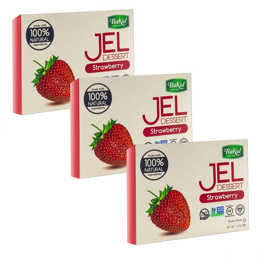 Bakol Jel Dessert strawberry pack of 3 boxes, a convenient vegan treat.