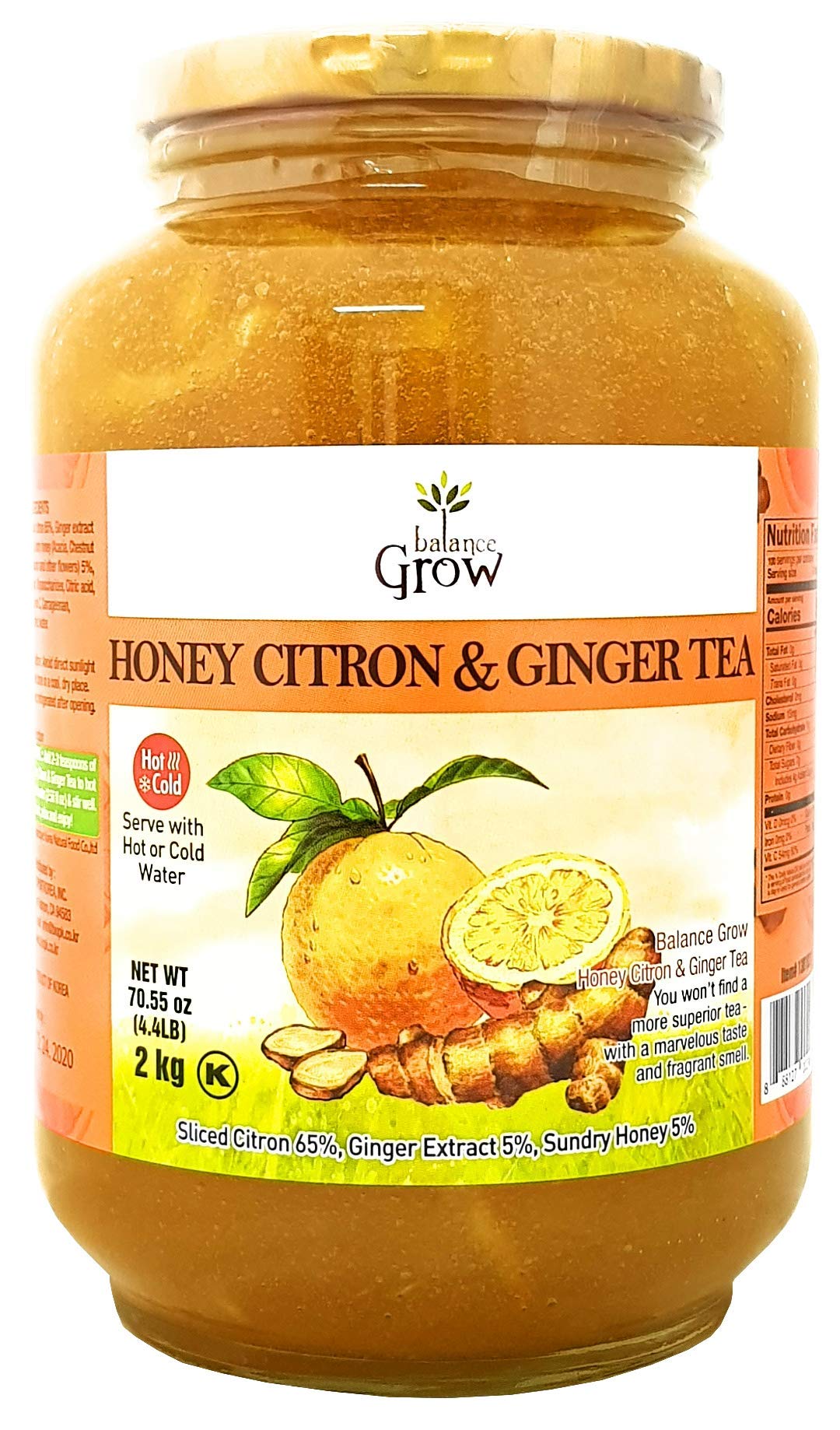 Balance Grow Honey Citron Ginger Tea pack front, highlighting real honey and natural flavors.