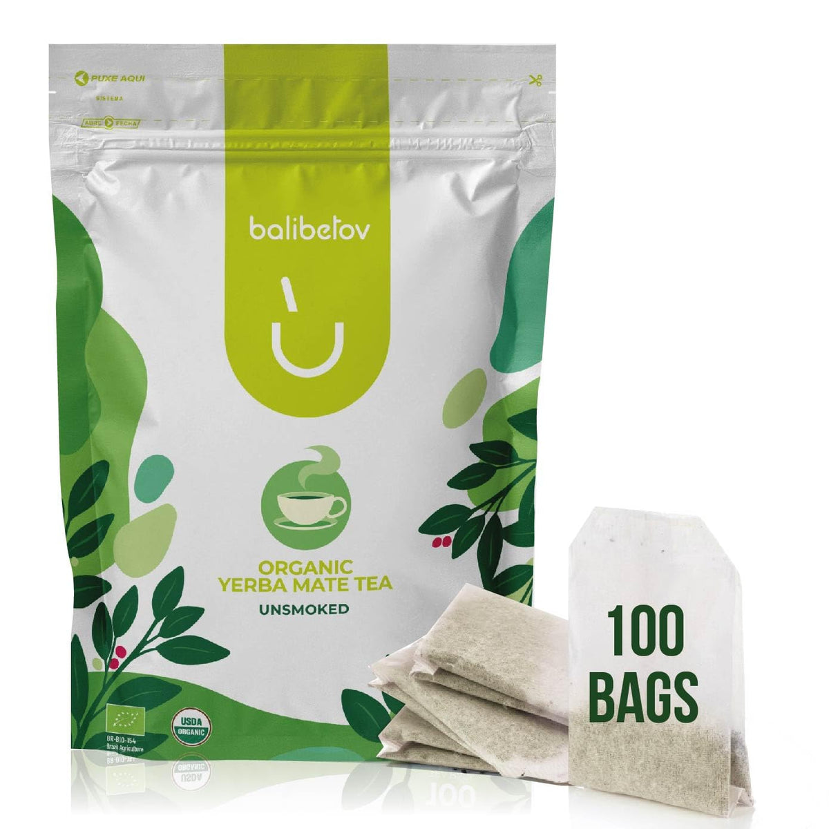 BALIBETOV Organic unsmoked yerba mate tea bags for a clean energy ritual.