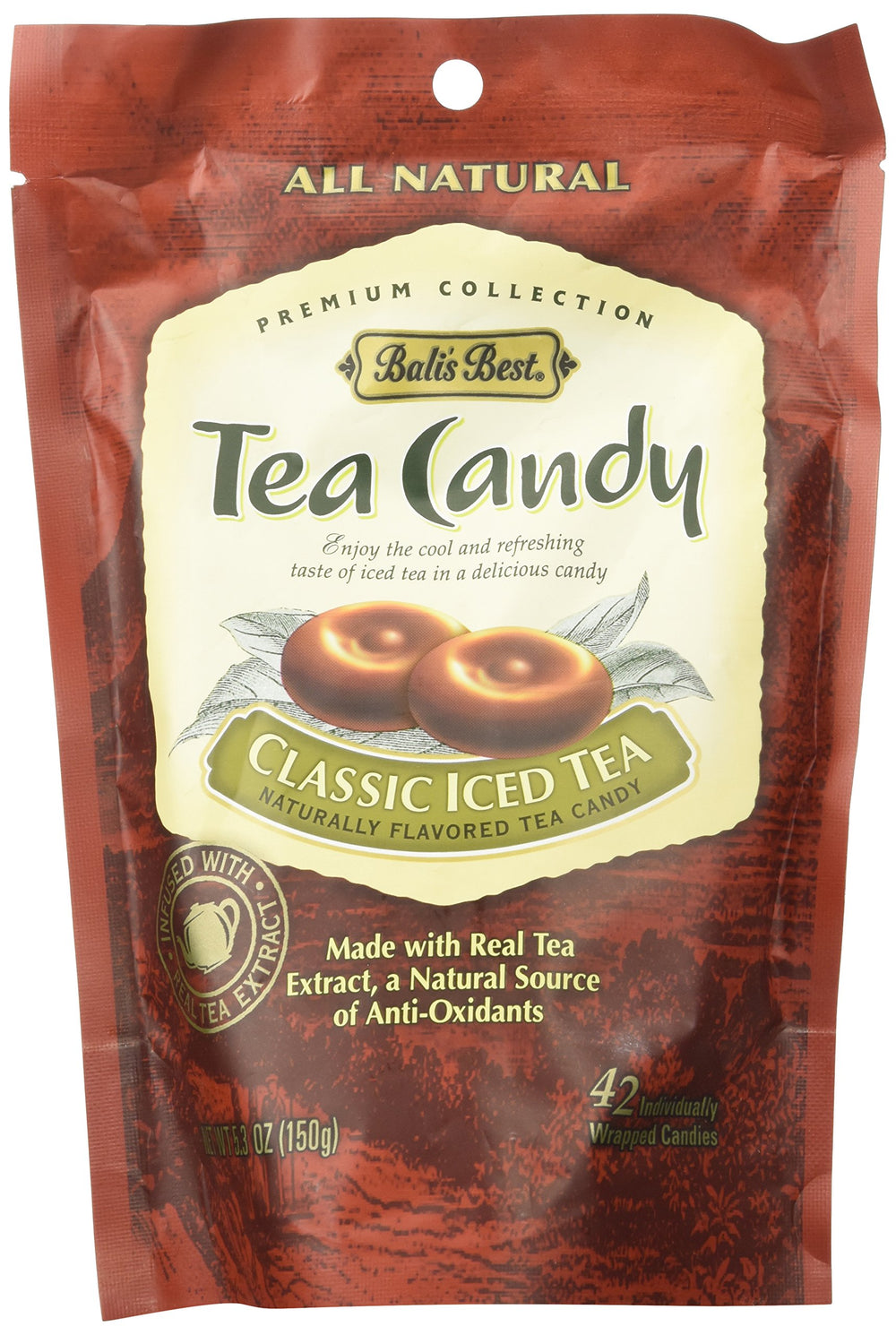 Bali's Best Classic Iced Tea Candy box front showing the tea-inspired flavor cue