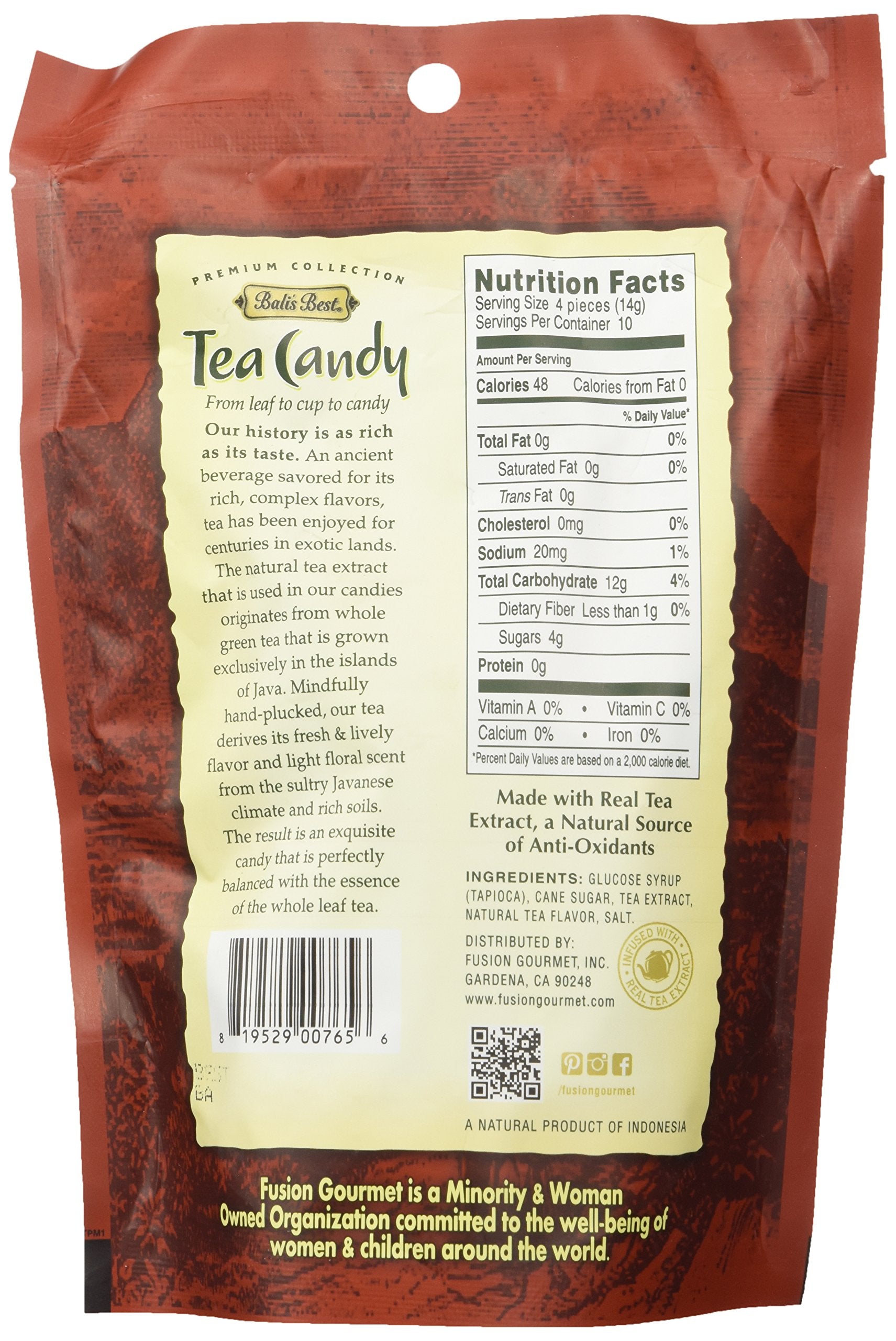 Bali's Best Iced Tea Candy foil-wrapped pieces highlight freshness and natural ingredients