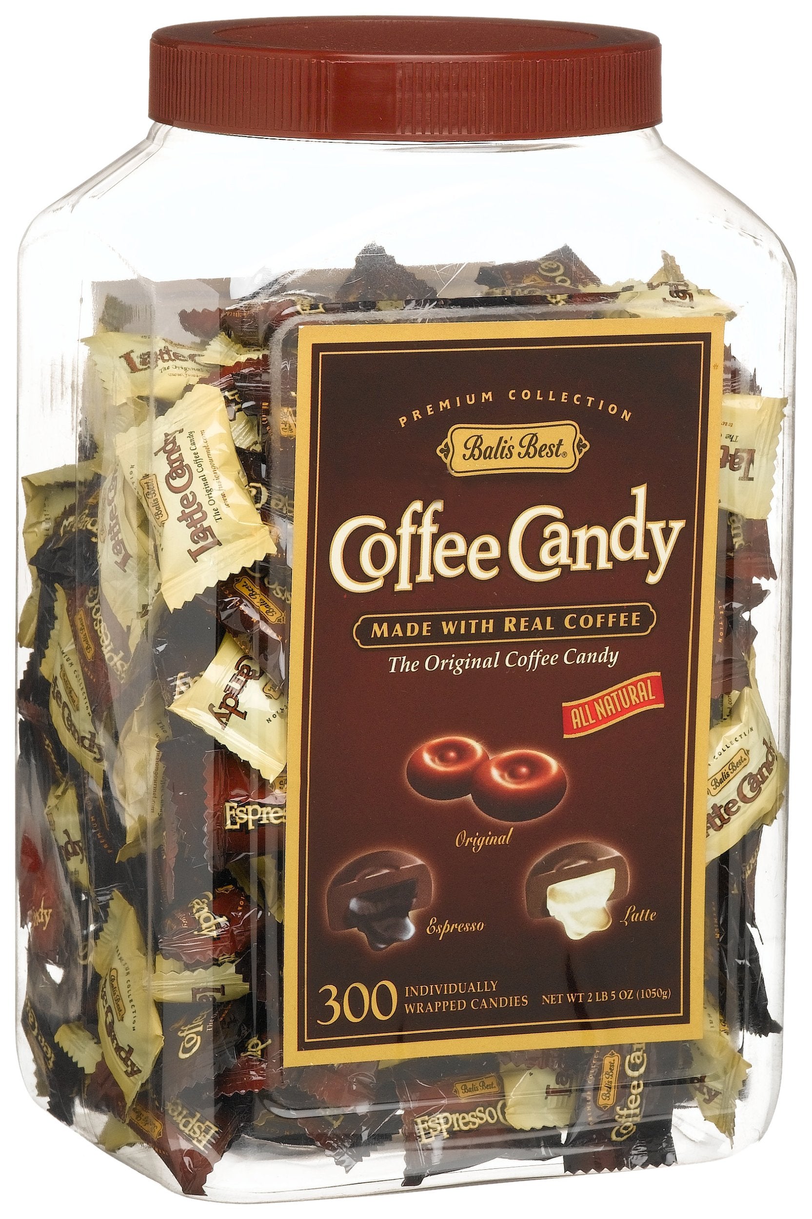 Bali's Best coffee candy assortment jar for on-the-go caffeine