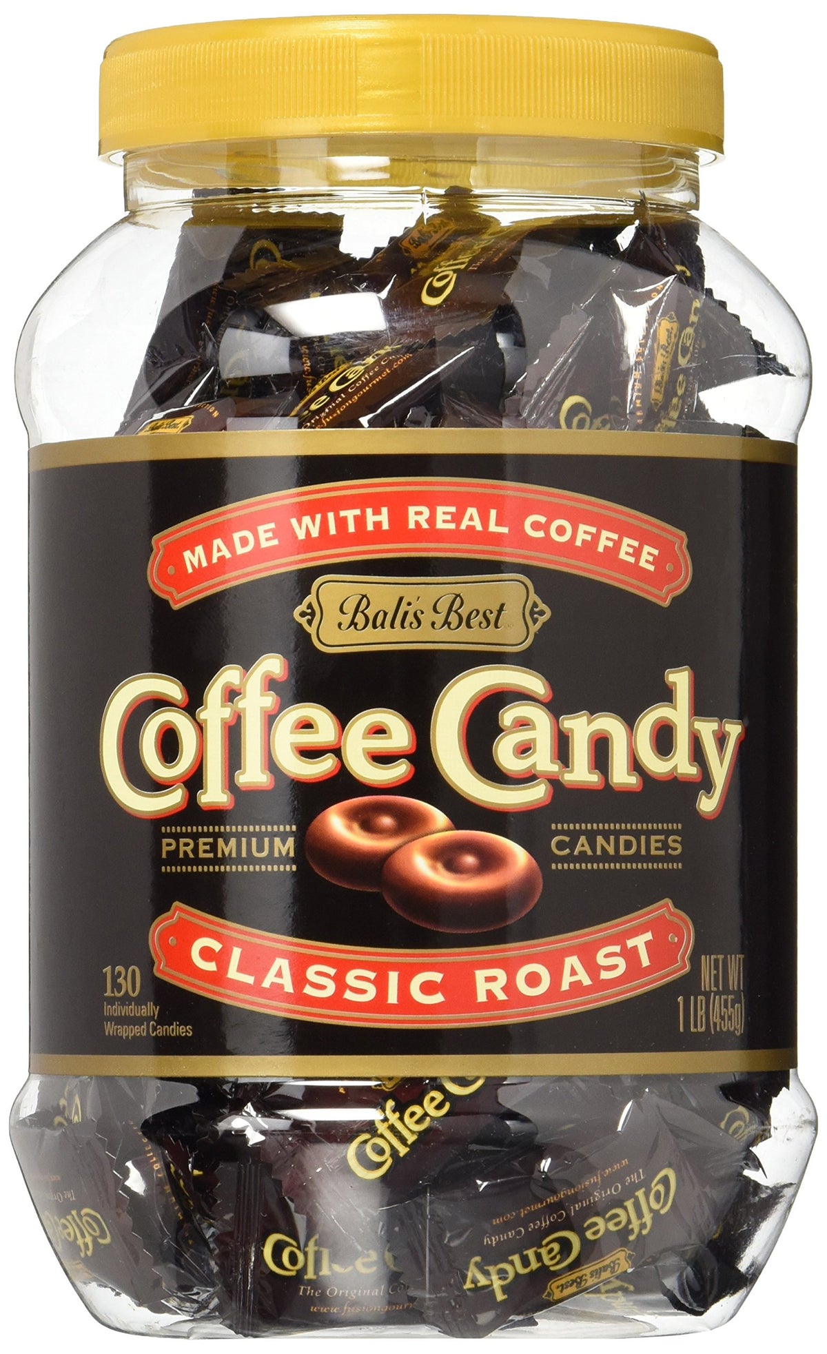 Bali's Best Coffee Candy jar showing bold espresso flavor and on-the-go convenience.
