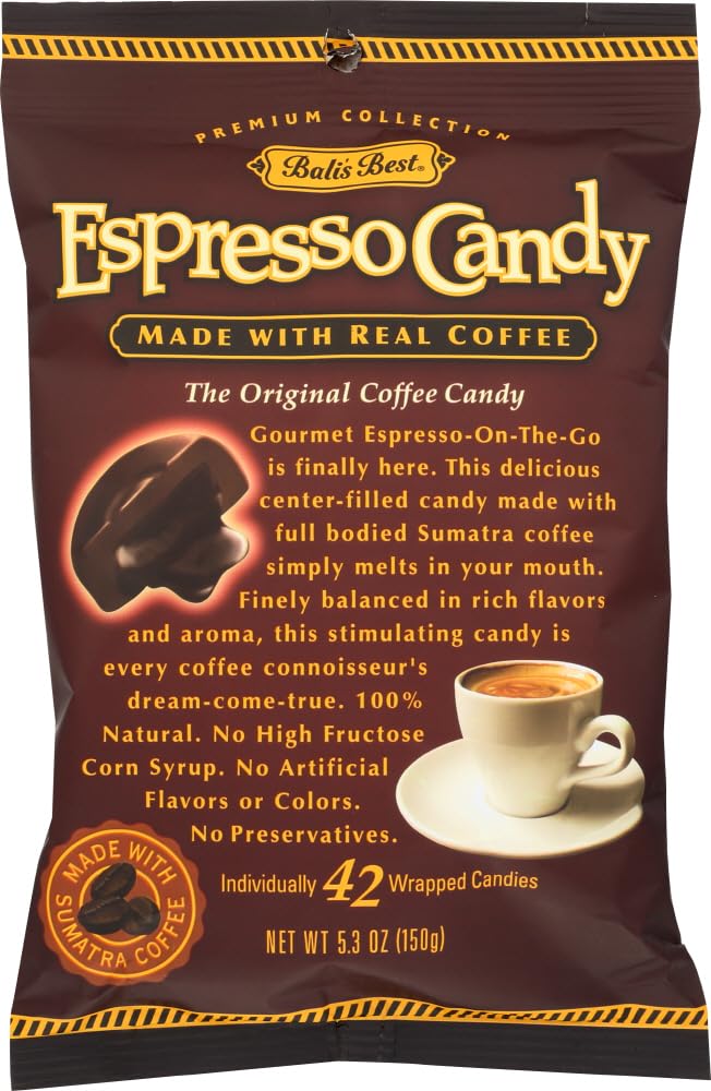 Bali's Best espresso candy pack front view for quick coffee breaks.