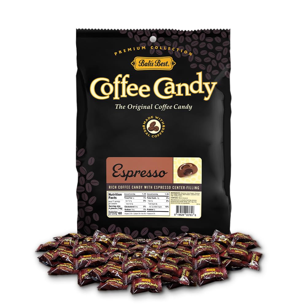 Bali's Best Espresso Candy pack showcases premium Arabica flavor for convenient on-the-go snacking.