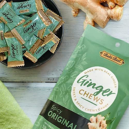 Bali's Best Ginger Chews 5-oz pack shows convenient size for travel.