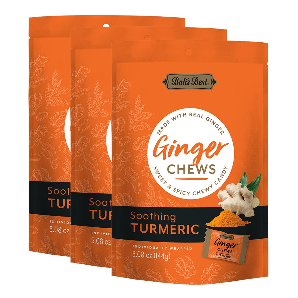 Bali's Best Ginger Chews packaging shows an on-the-go treat for digestive comfort.