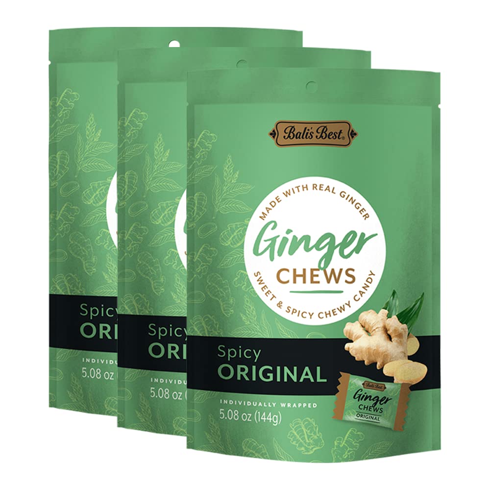 Bali's Best Ginger Chews spicy original pack, ideal for on-the-go flavor.